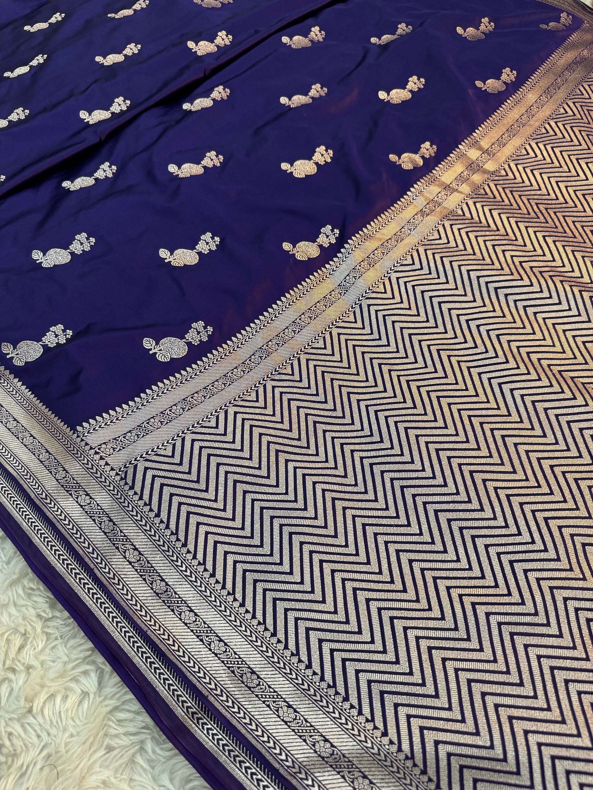 PREMIUM DEEP PURPLE SHADE SATIN MASHRU KATAN SILK SAREE