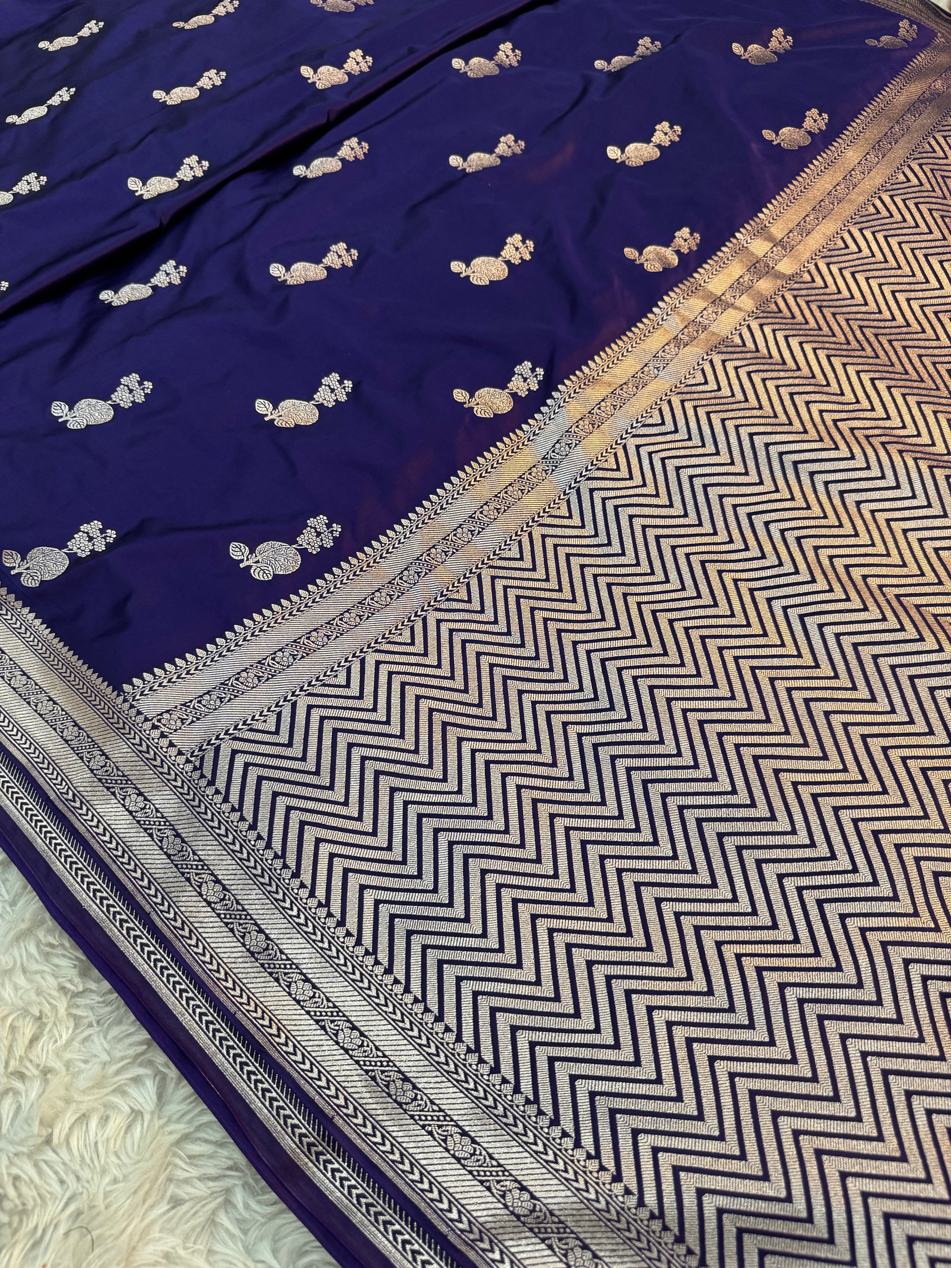 PREMIUM DEEP PURPLE SHADE SATIN MASHRU KATAN SILK SAREE
