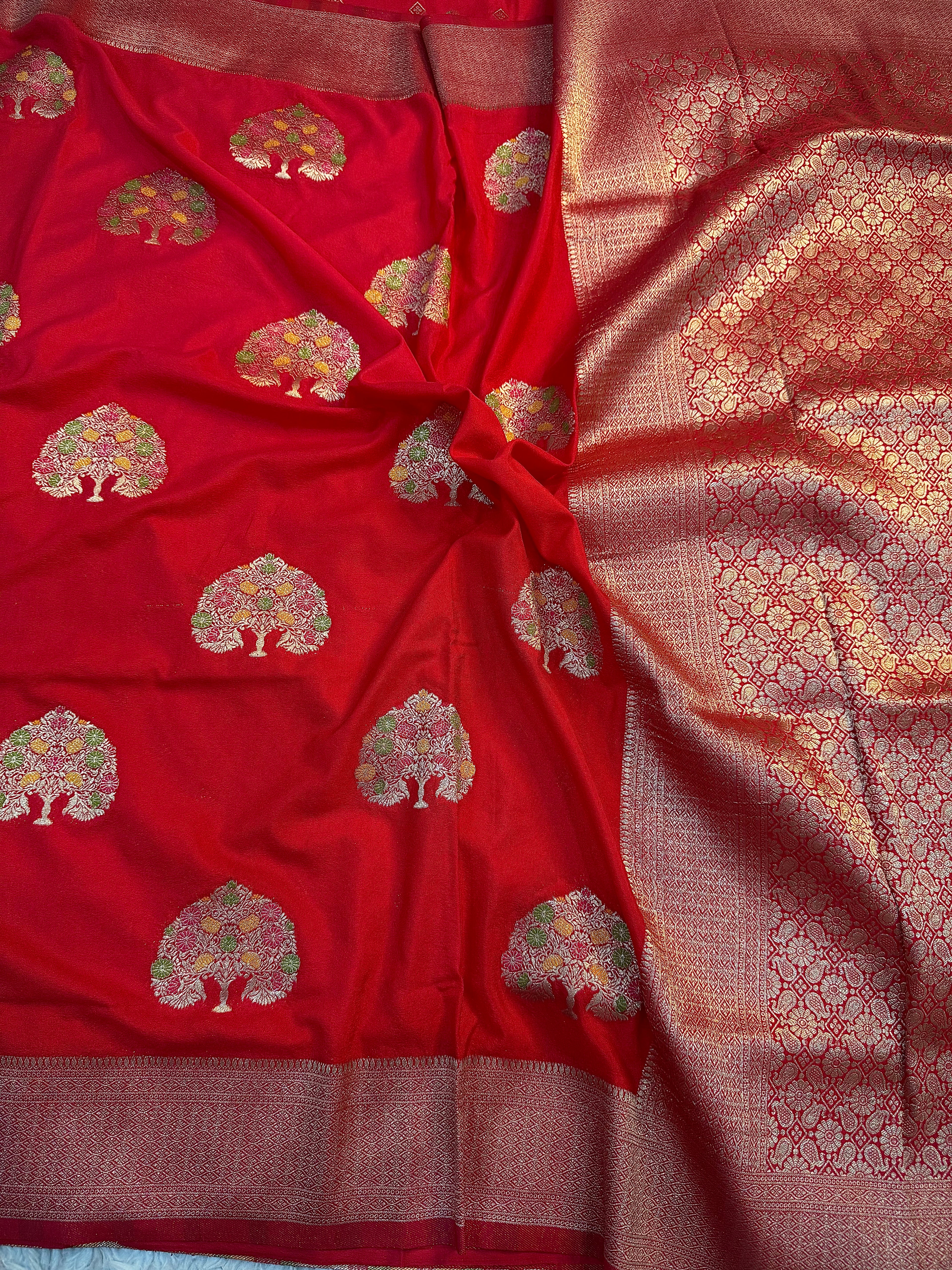 RED SHADE CHINON GEORGETTE SILK MEENAKARI SAREE