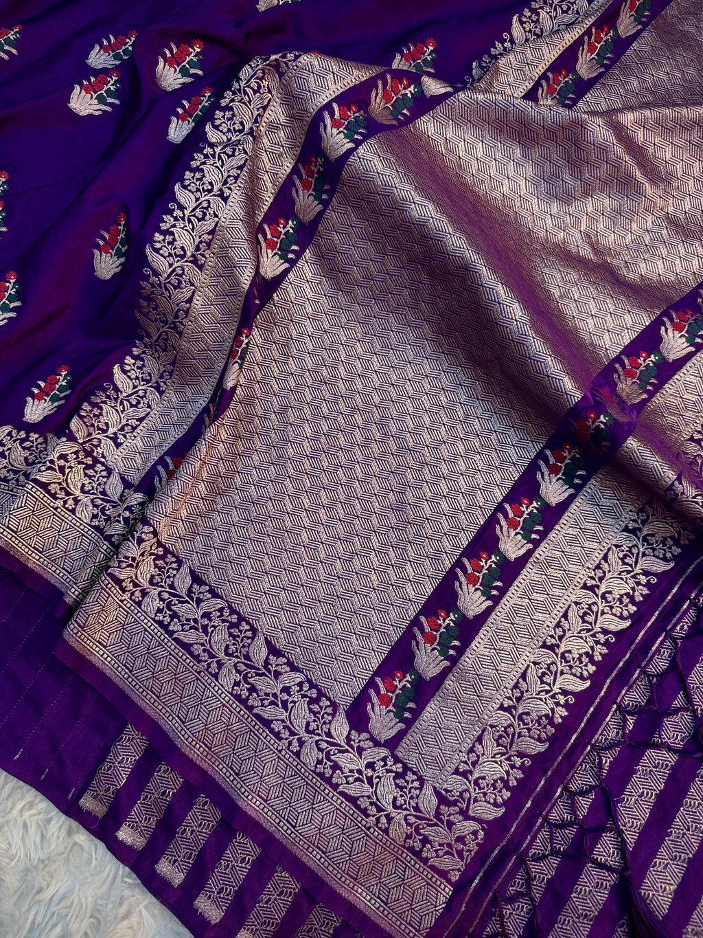 PREMIUM DEEP PURPLE SHADE SATIN MASHRU KATAN SILK SAREE