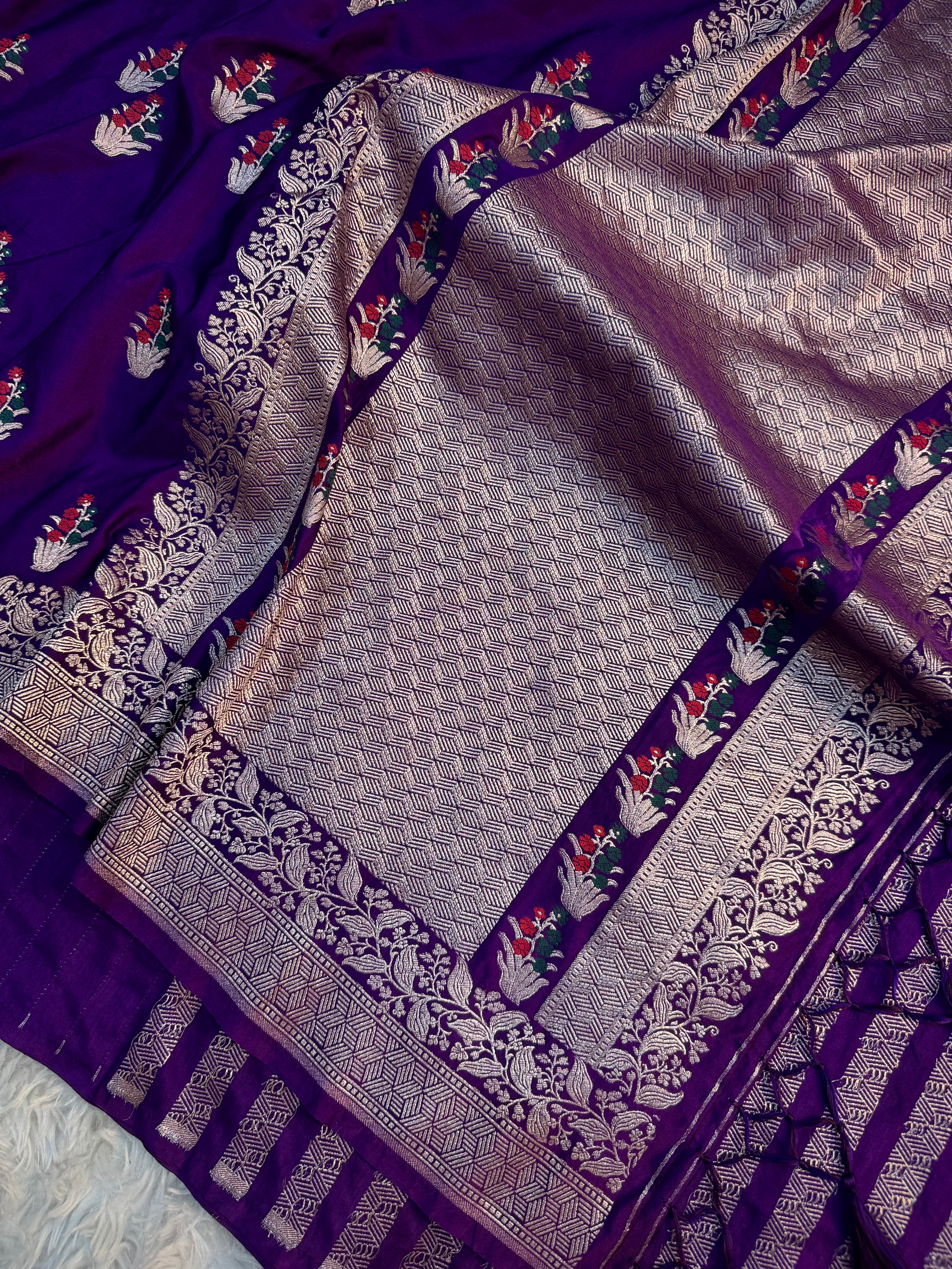 PREMIUM DEEP PURPLE SHADE SATIN MASHRU KATAN SILK SAREE