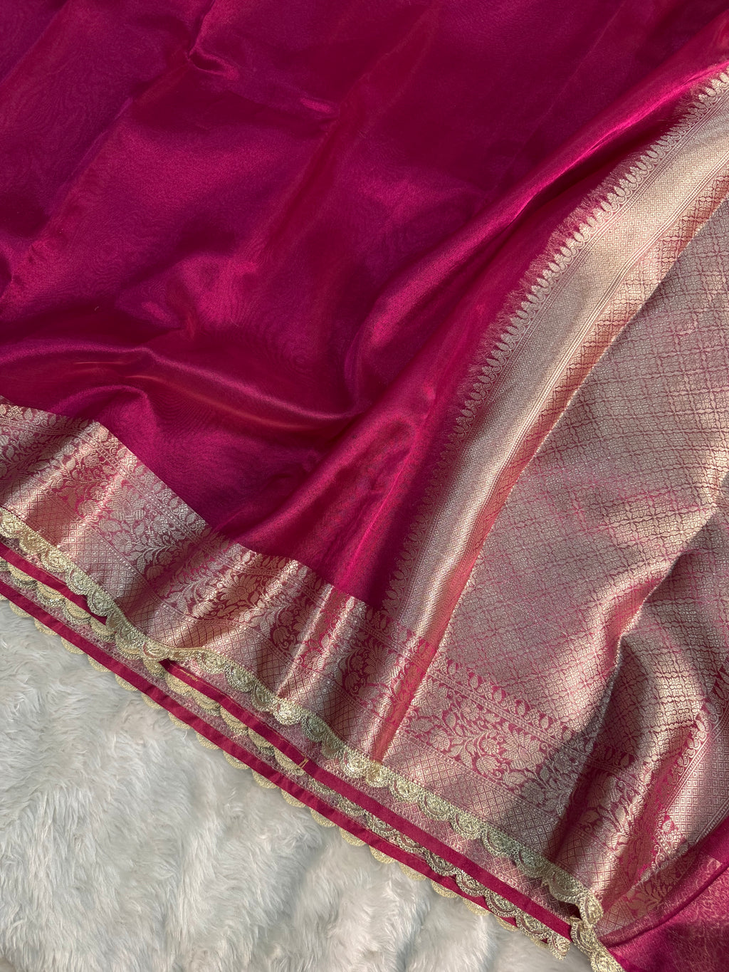 RANI PINK SHADE SOFT TISSUE SILK SAREE WITH LACE ATTACHED
