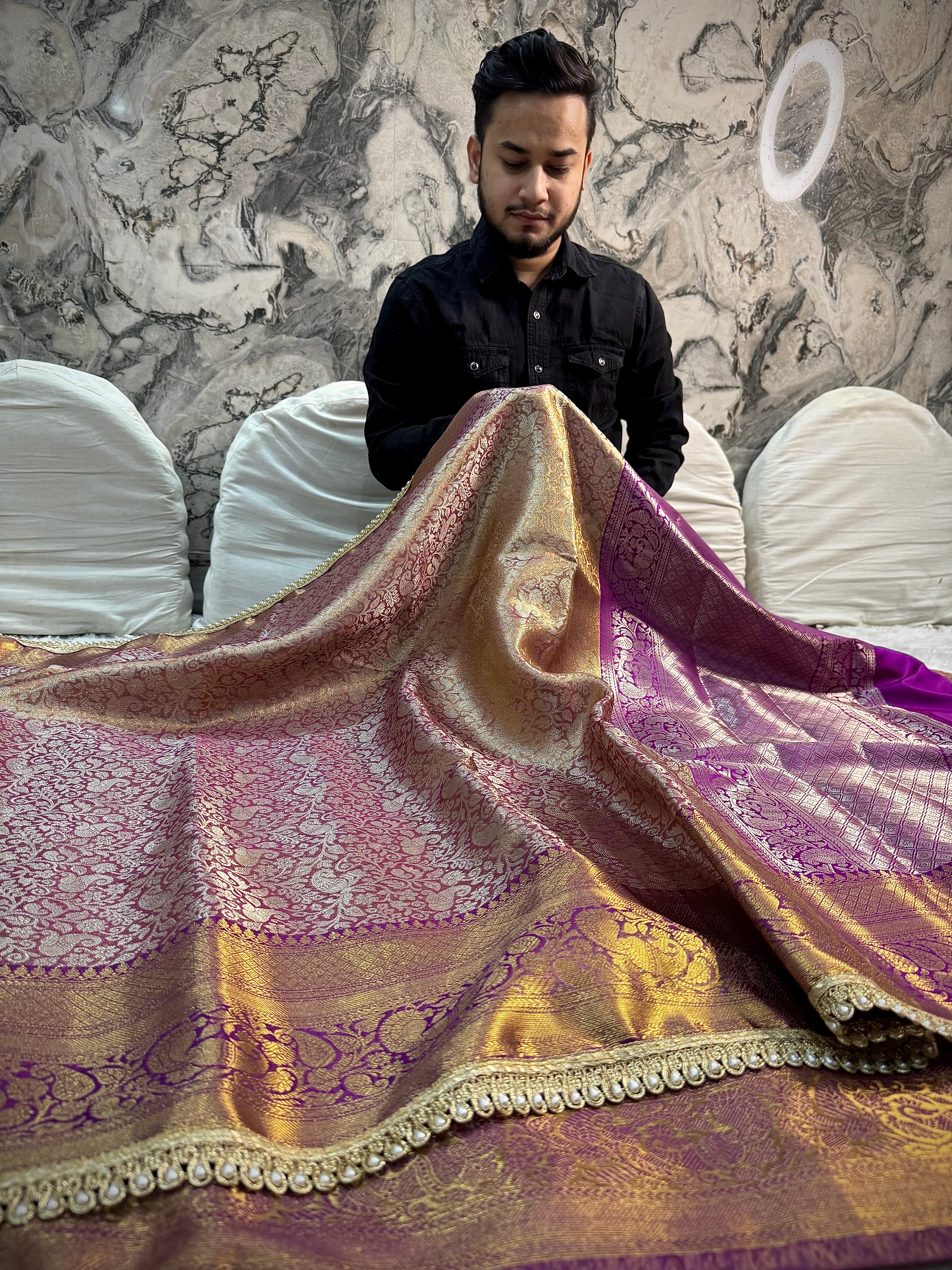 PREMIUM PURPLE AND GOLD KANJIVERAM SILK DESIGNER SAREE