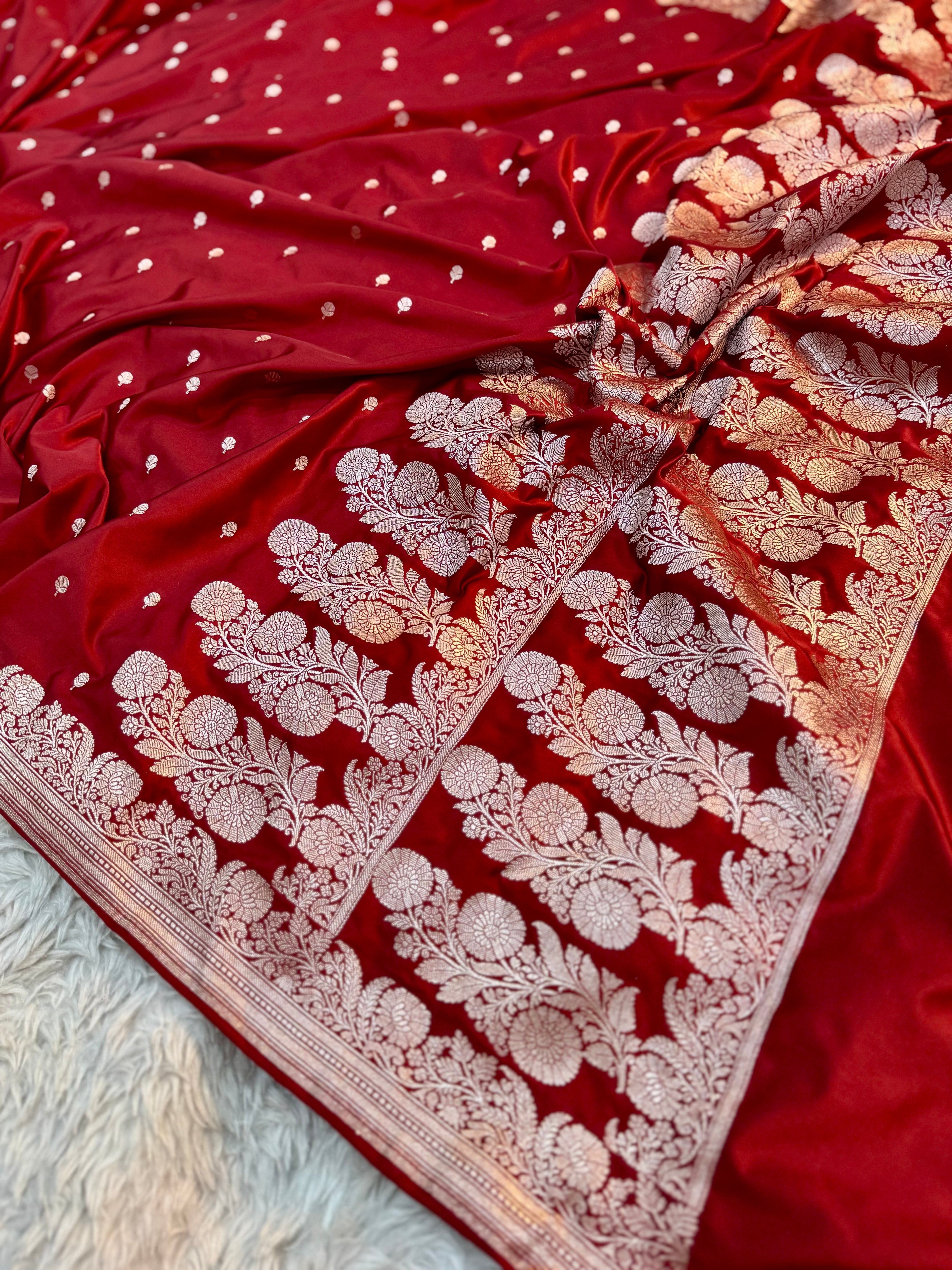 PREMIUM MAROON SHADE SATIN MASHRU KATAN SILK SAREE