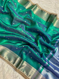 PREMIUM PEACOCK DESIGNER TISSUE SILK BOOTI SAREE WITH LACE ATTACHED