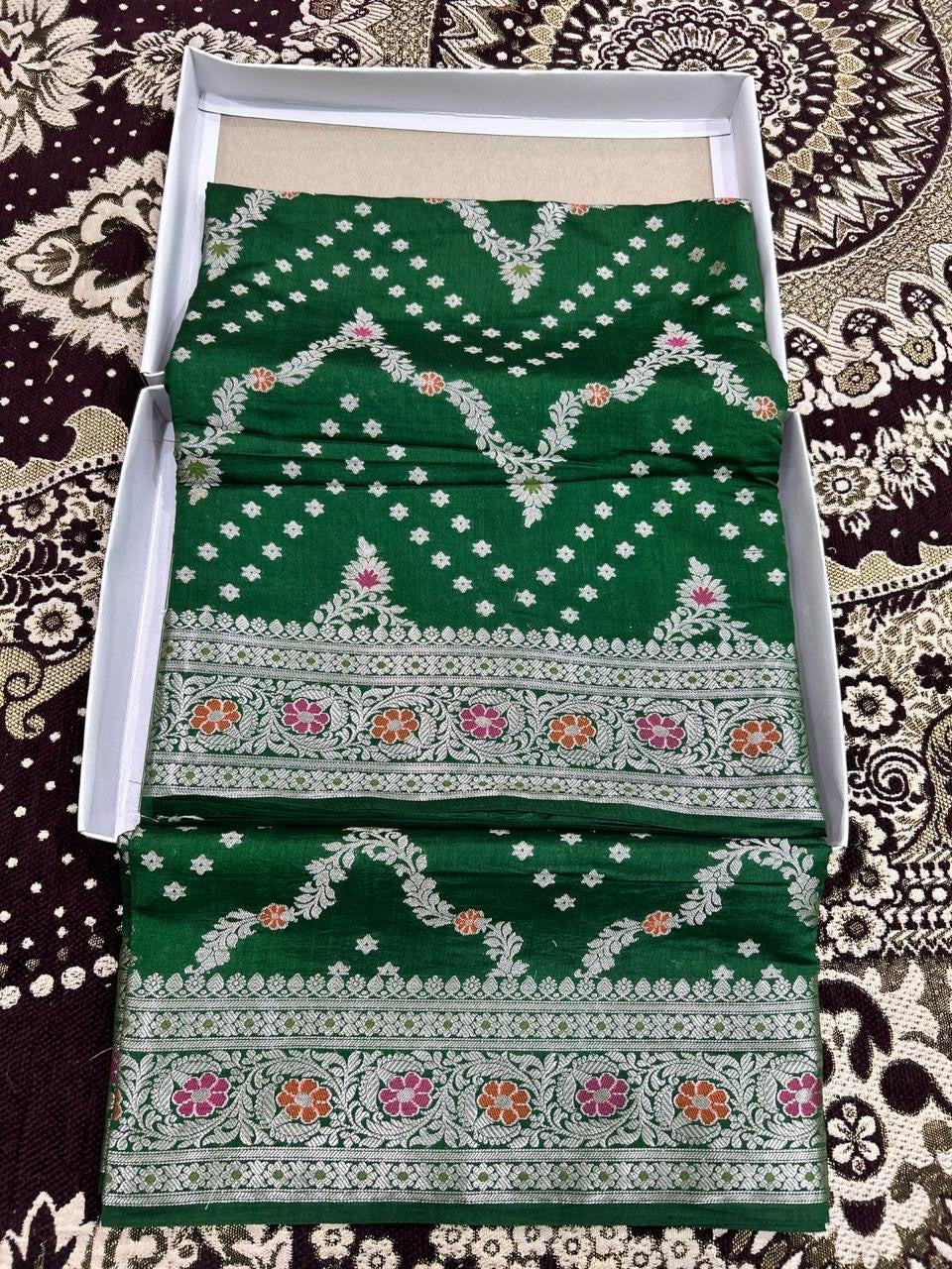 PREMIUM EMERALD GREEN PURE CHINIYA SILK SAREE