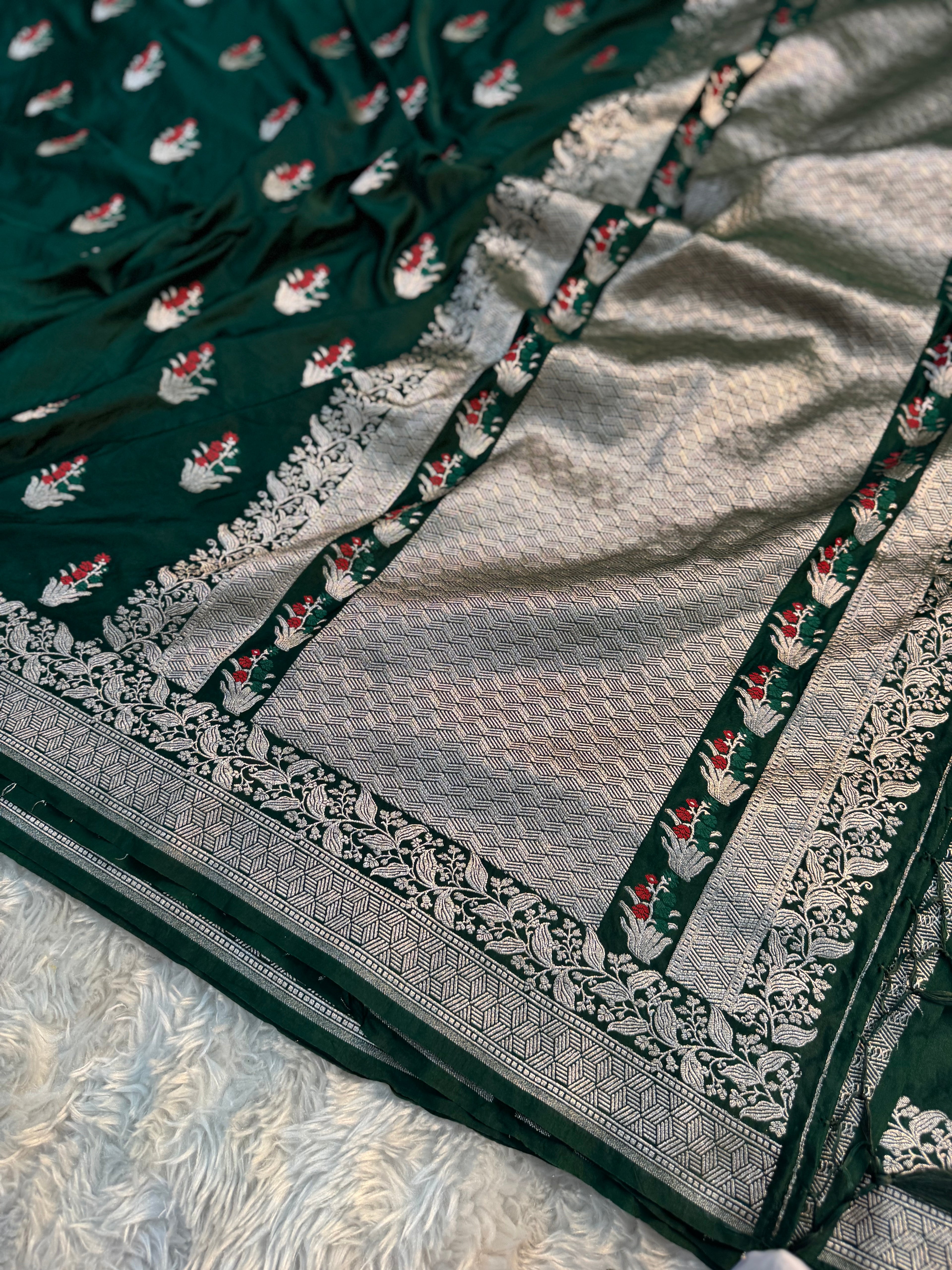 PREMIUM BRIDAL RED SHADE SATIN MASHRU KATAN SILK SAREE