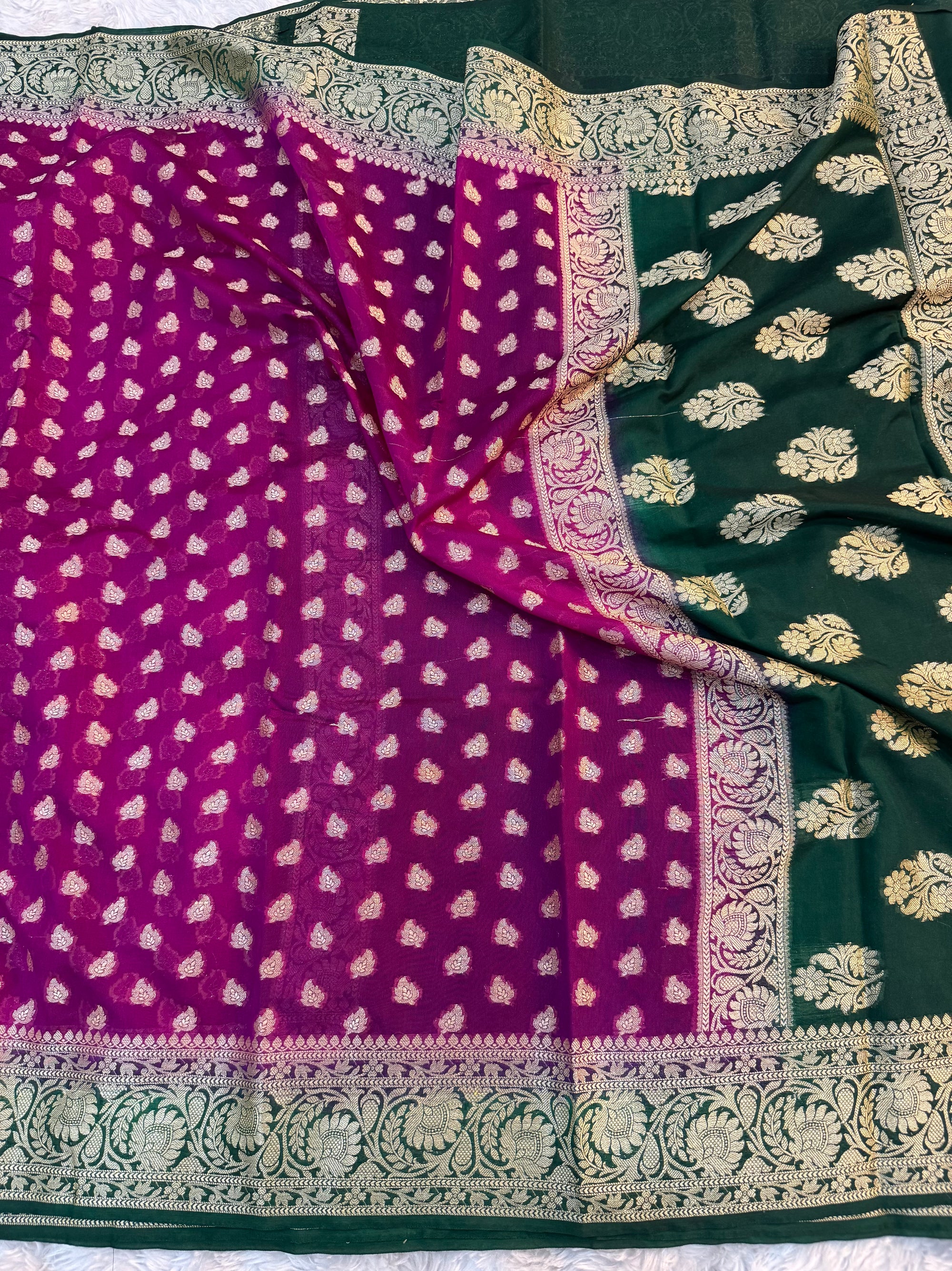 RANI AND GREEN SHADE GEORGETTE BANARASI SAREE