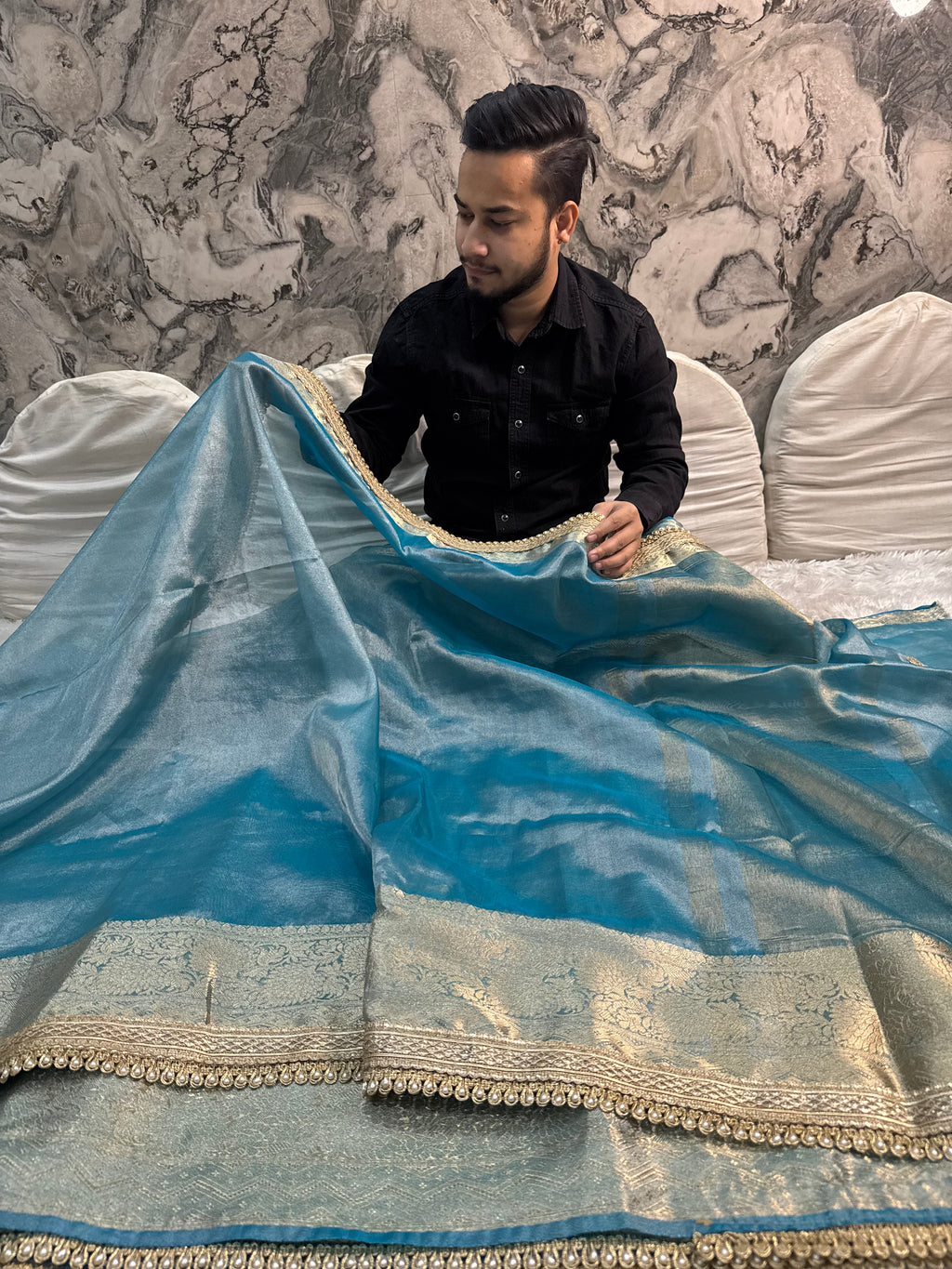 JANHVI KAPOOR INSPIRED DESIGNER TISSUE SILK SAREE