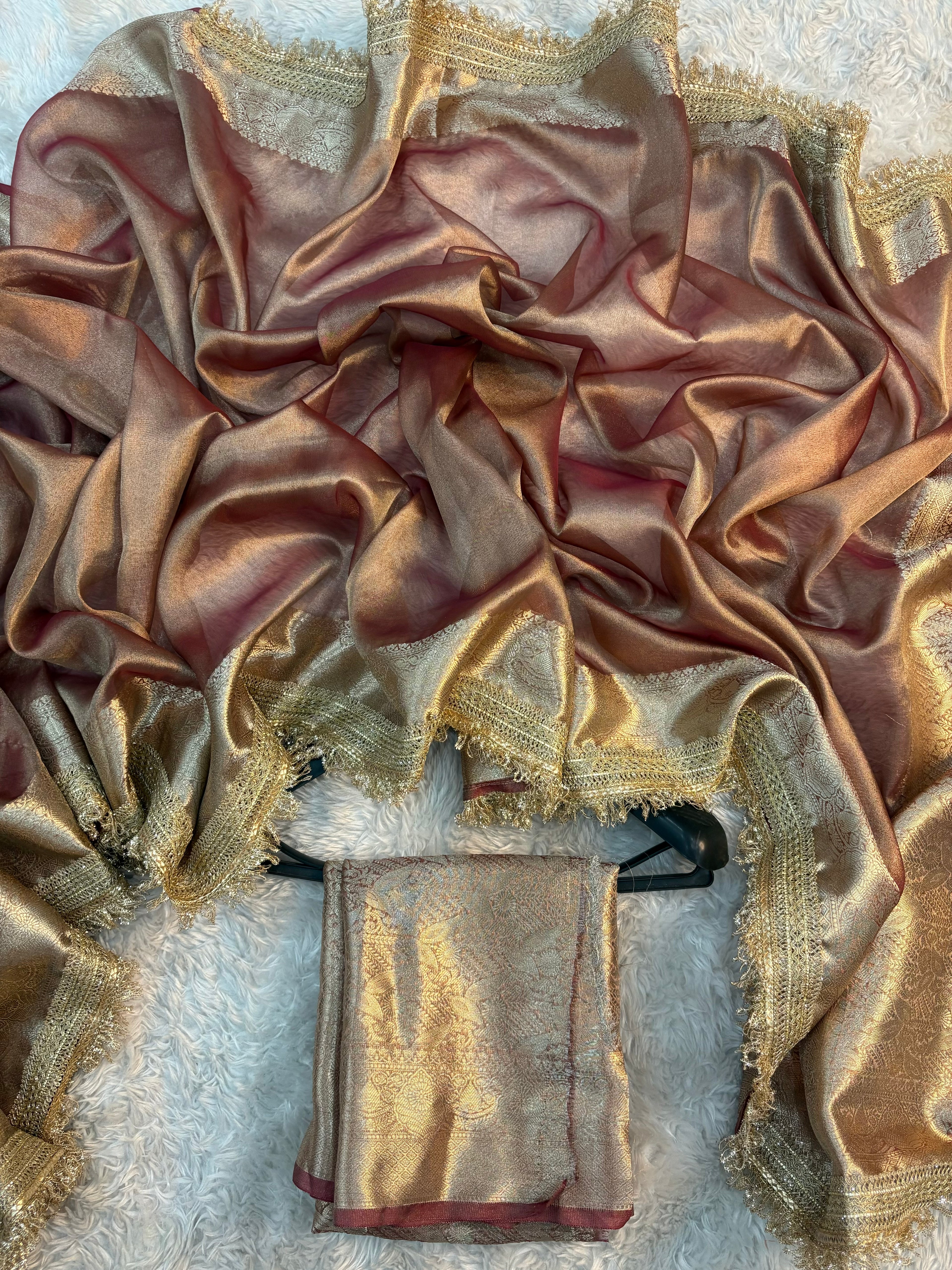 PREMIUM BRONZED GLOW SHADE SOFT TISSUE SILK SAREE WITH LACE ATTACHED