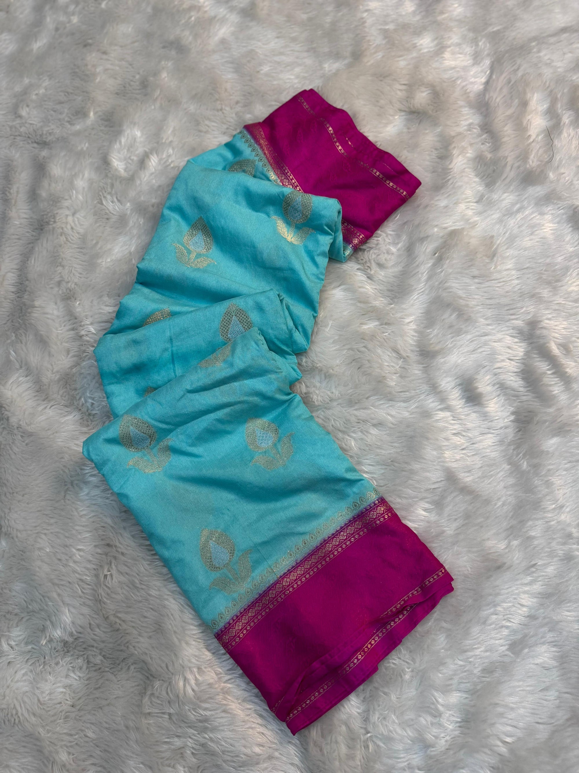 PREMIUM POWDER BLUE CHINIYA SILK SAREE