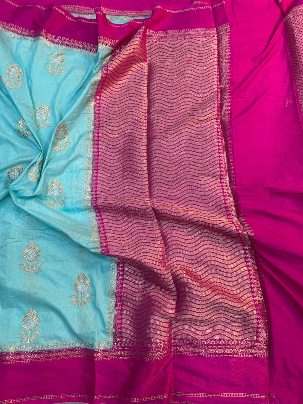 PREMIUM POWDER BLUE CHINIYA SILK SAREE