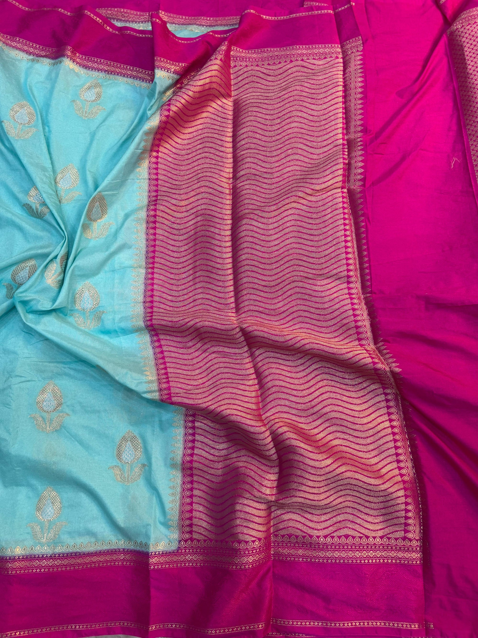 PREMIUM POWDER BLUE CHINIYA SILK SAREE
