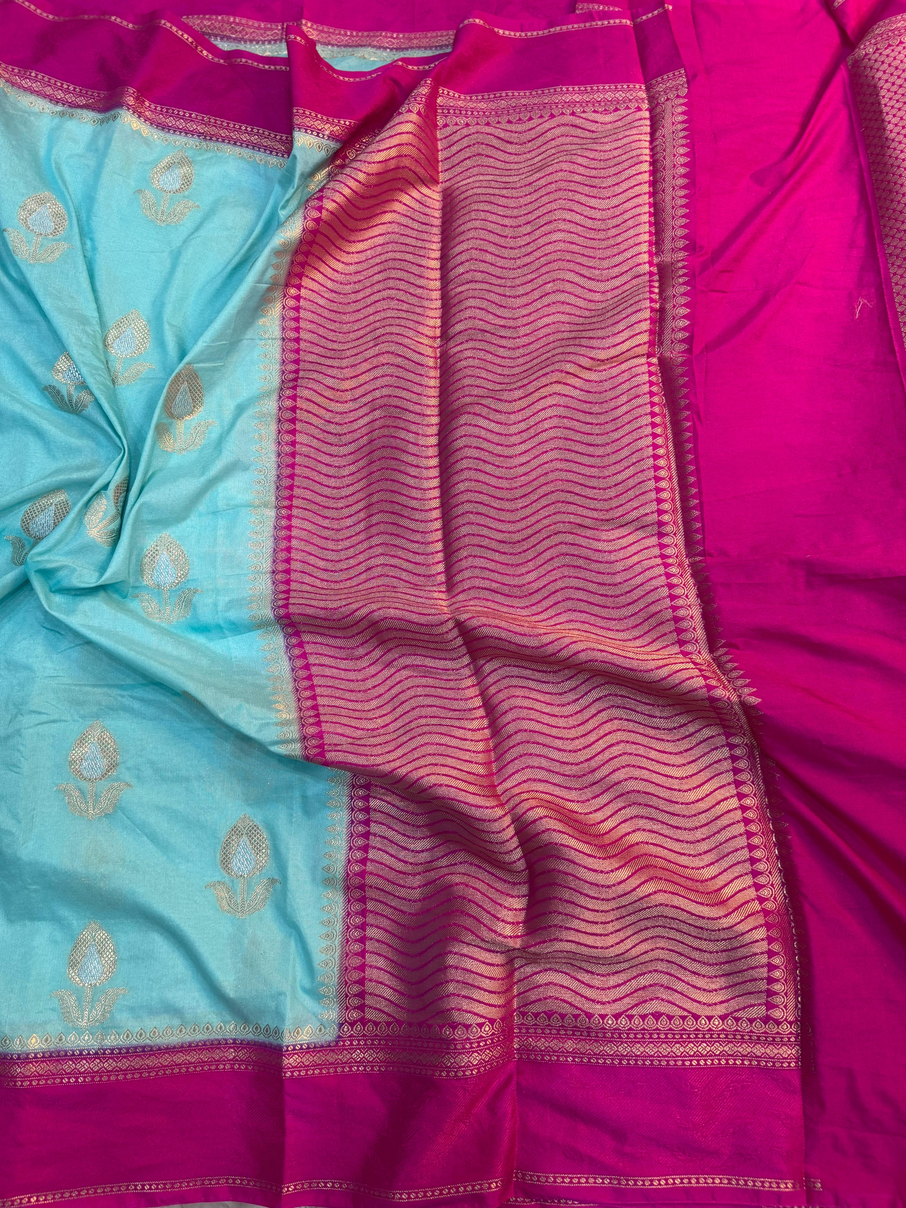 PREMIUM POWDER BLUE CHINIYA SILK SAREE