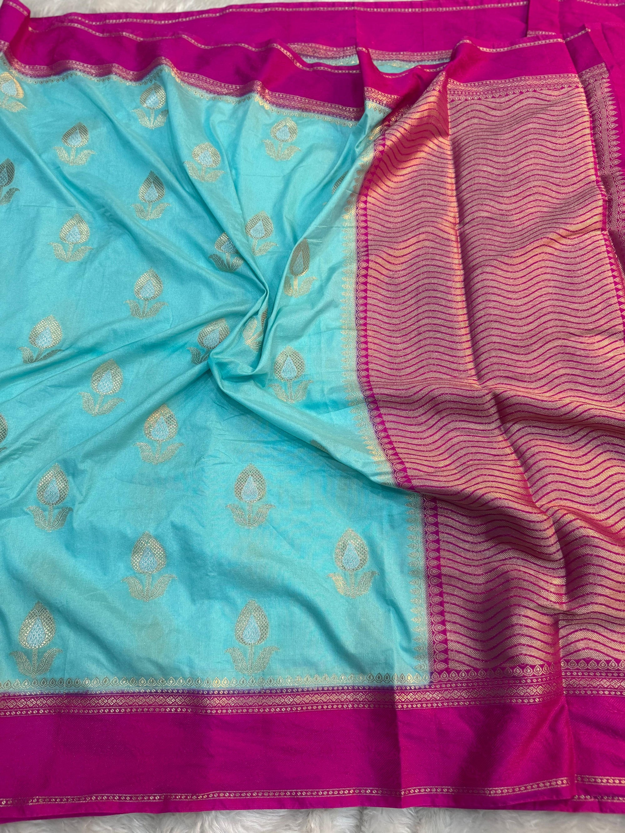 PREMIUM POWDER BLUE CHINIYA SILK SAREE
