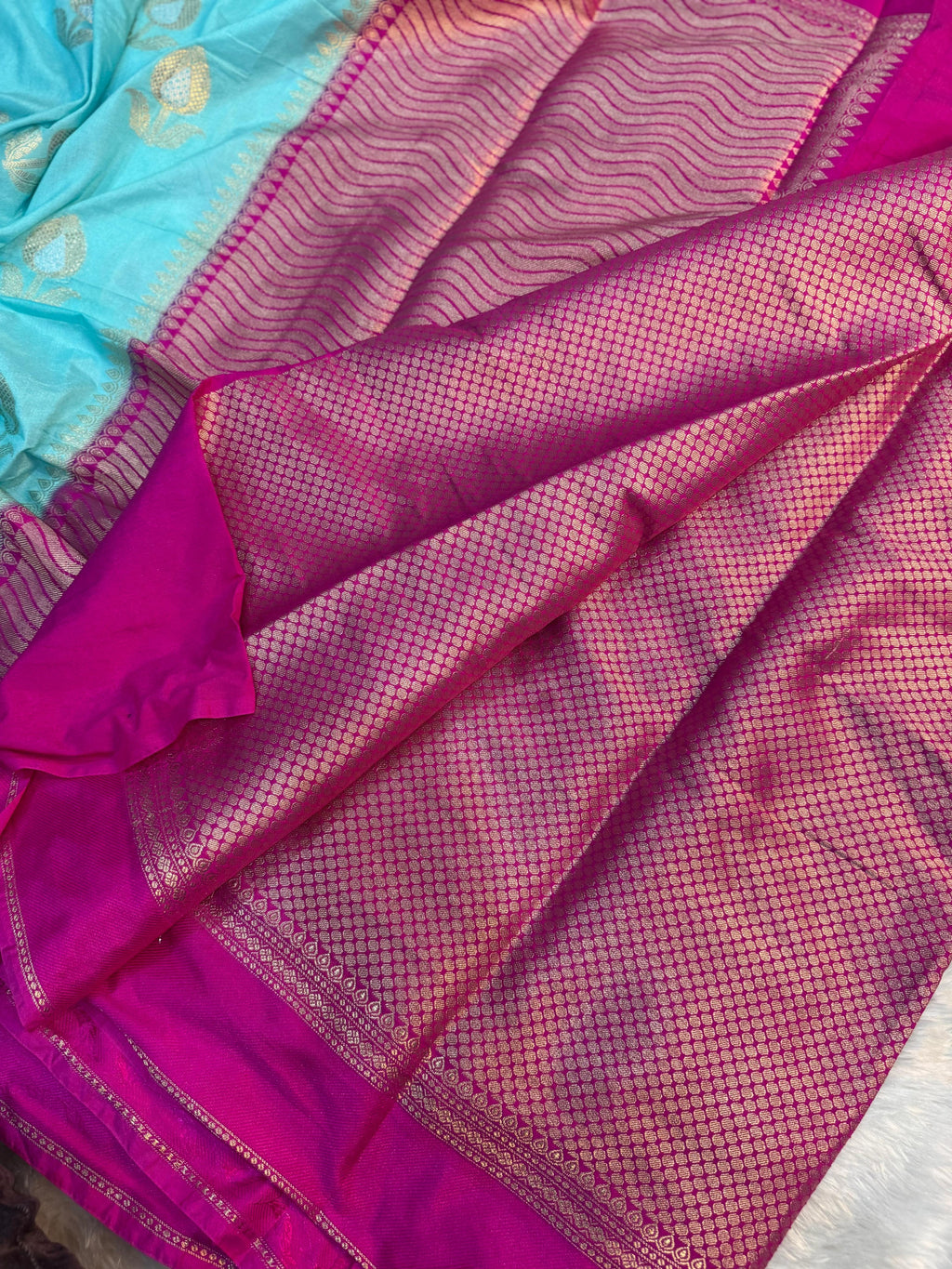 PREMIUM POWDER BLUE CHINIYA SILK SAREE