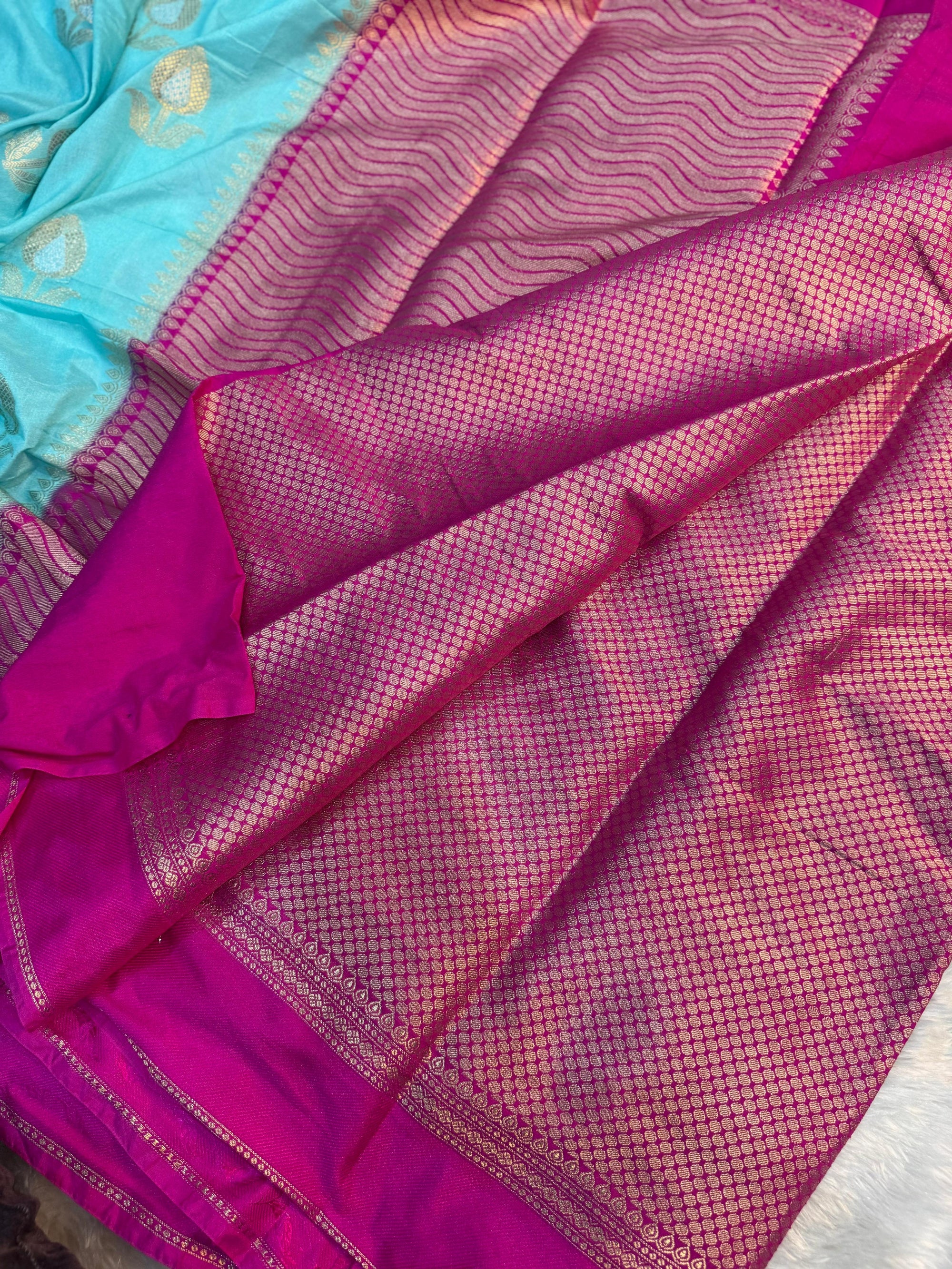 PREMIUM POWDER BLUE CHINIYA SILK SAREE