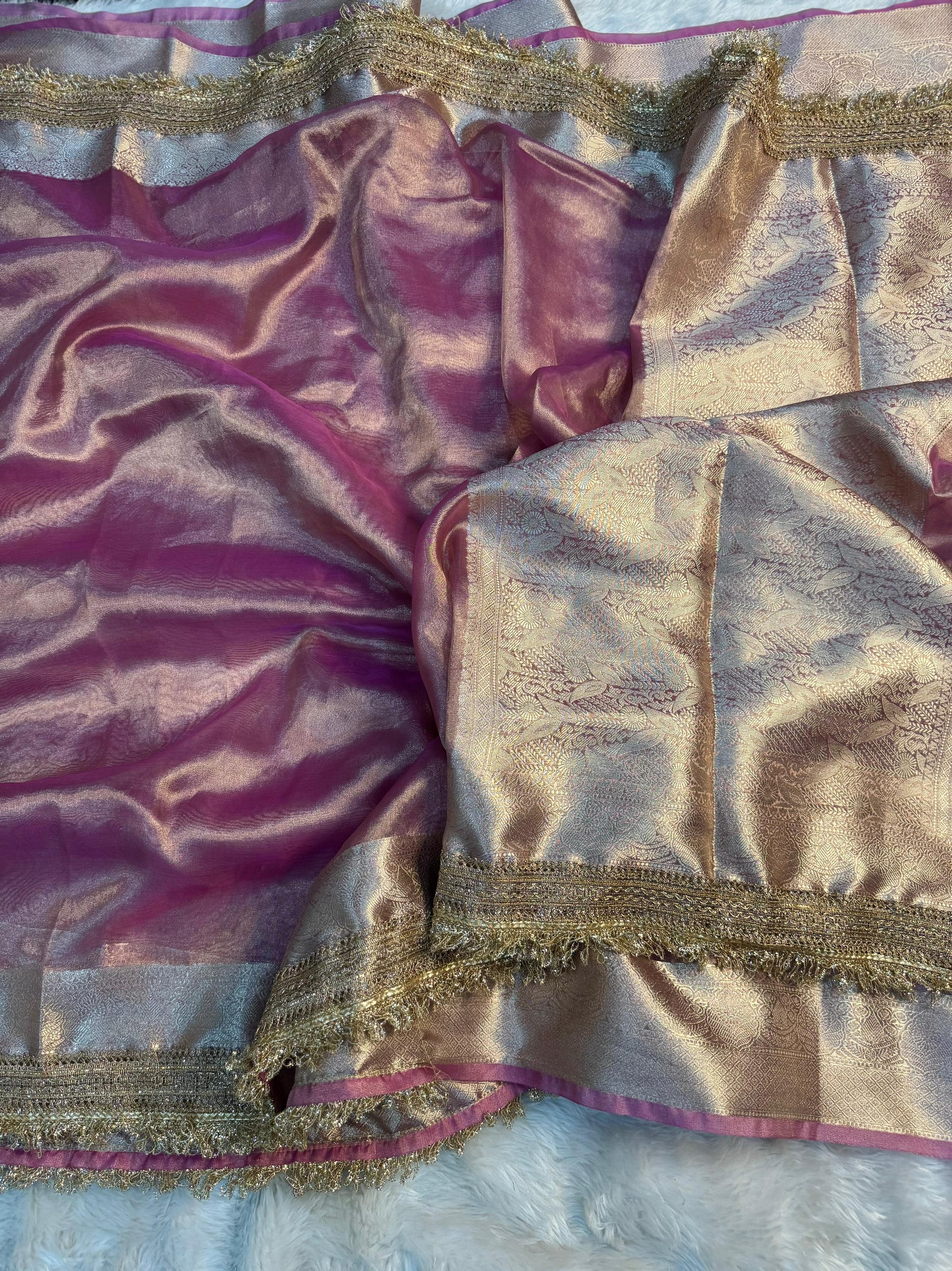 JANHVI KAPOOR INSPIRED BABY PINK DESIGNER TISSUE SILK SAREE