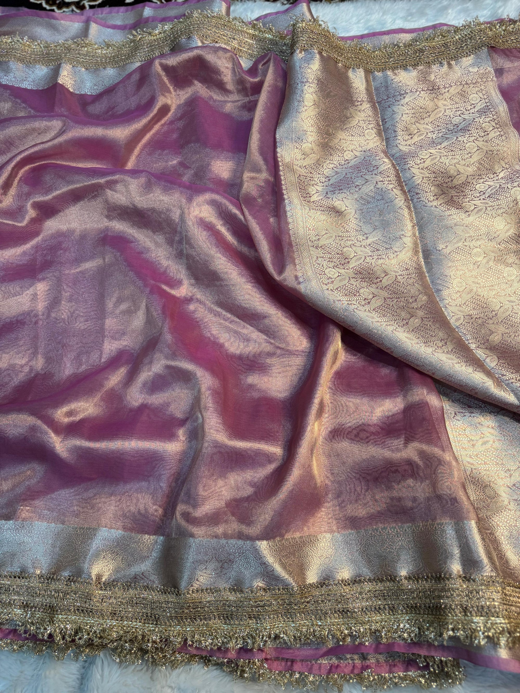 JANHVI KAPOOR INSPIRED BABY PINK DESIGNER TISSUE SILK SAREE