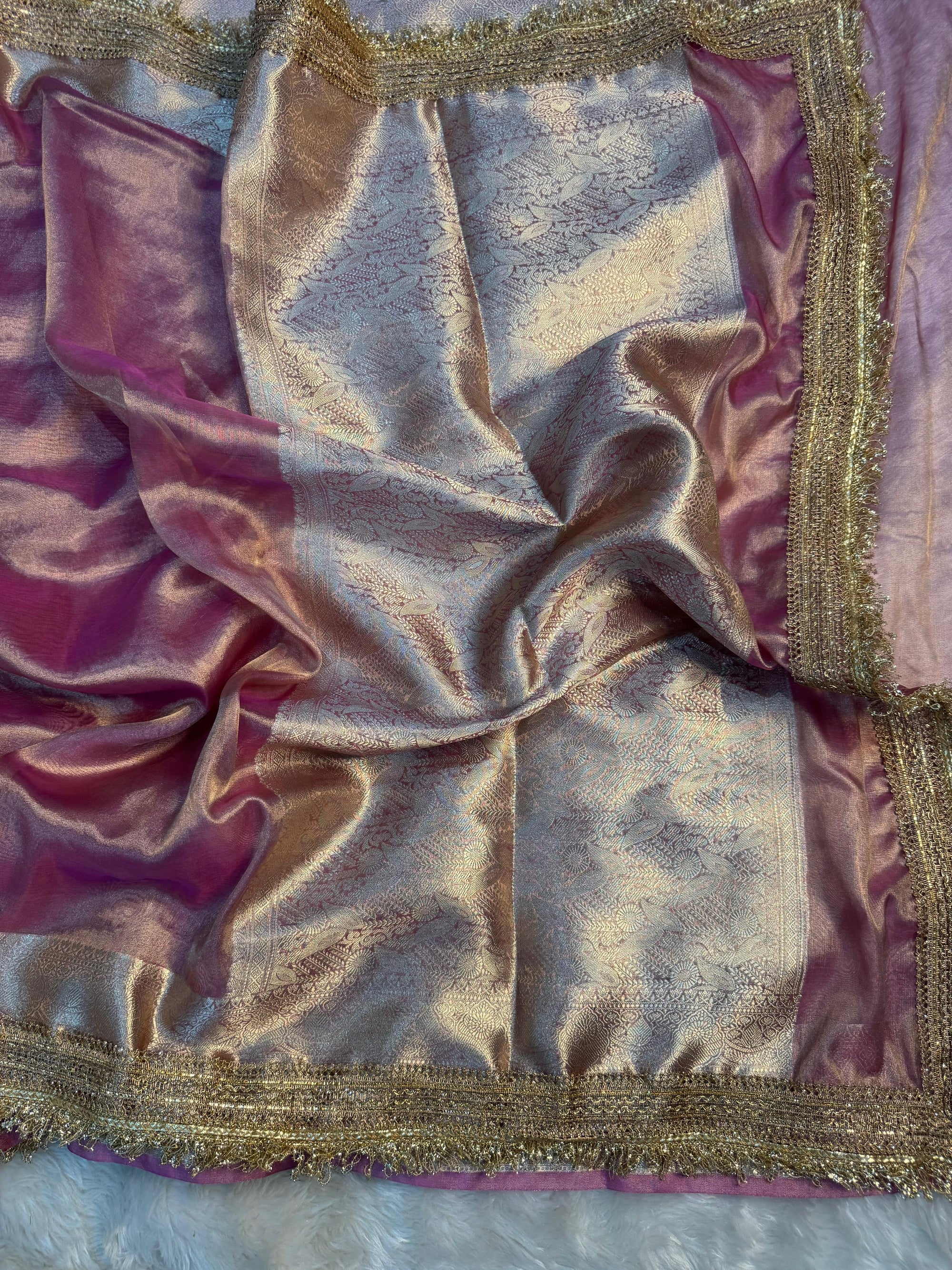 JANHVI KAPOOR INSPIRED BABY PINK DESIGNER TISSUE SILK SAREE