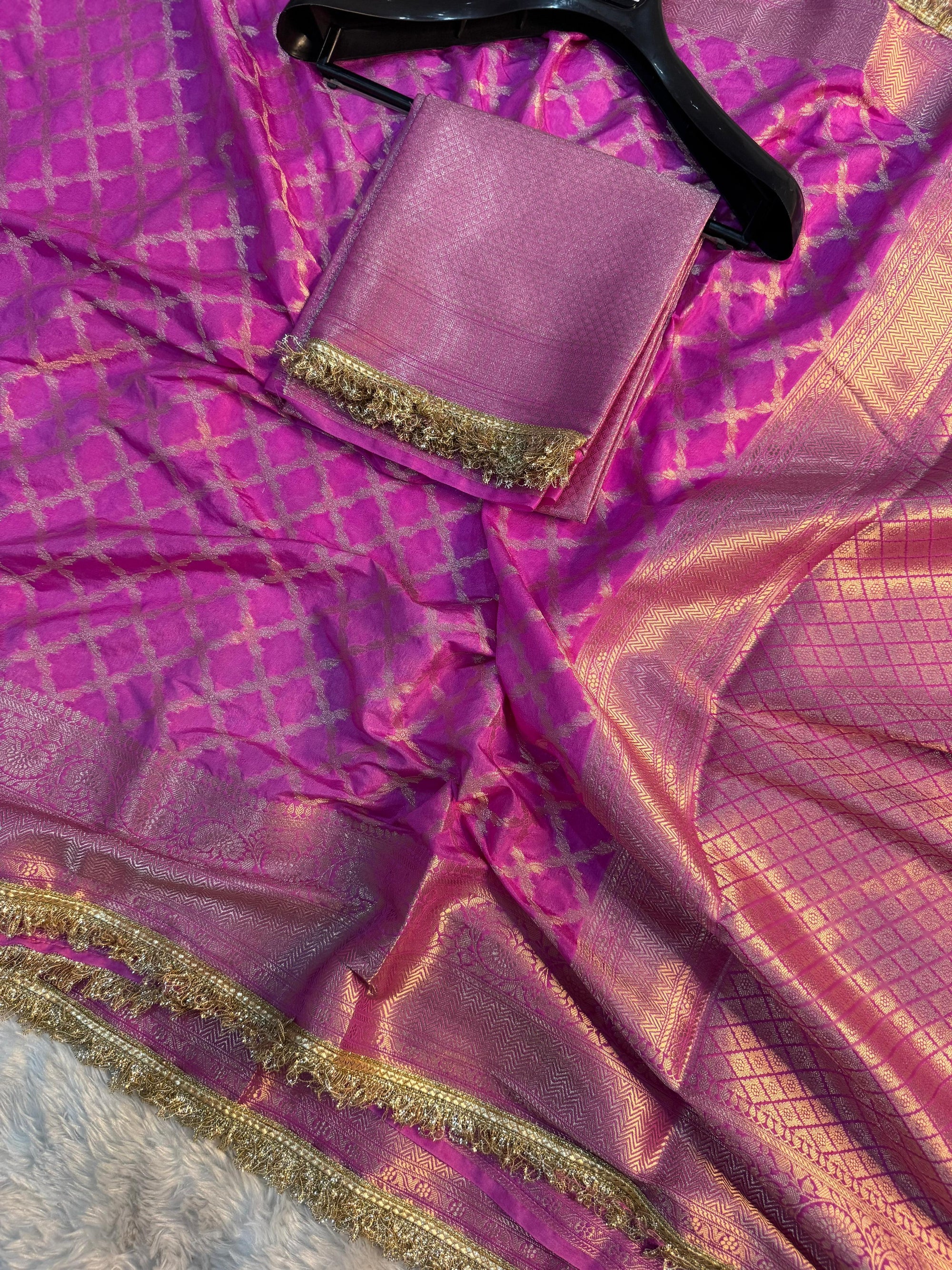LUXURIOS BABY PINK GEORGETTE KATAN DESIGNER SAREE
