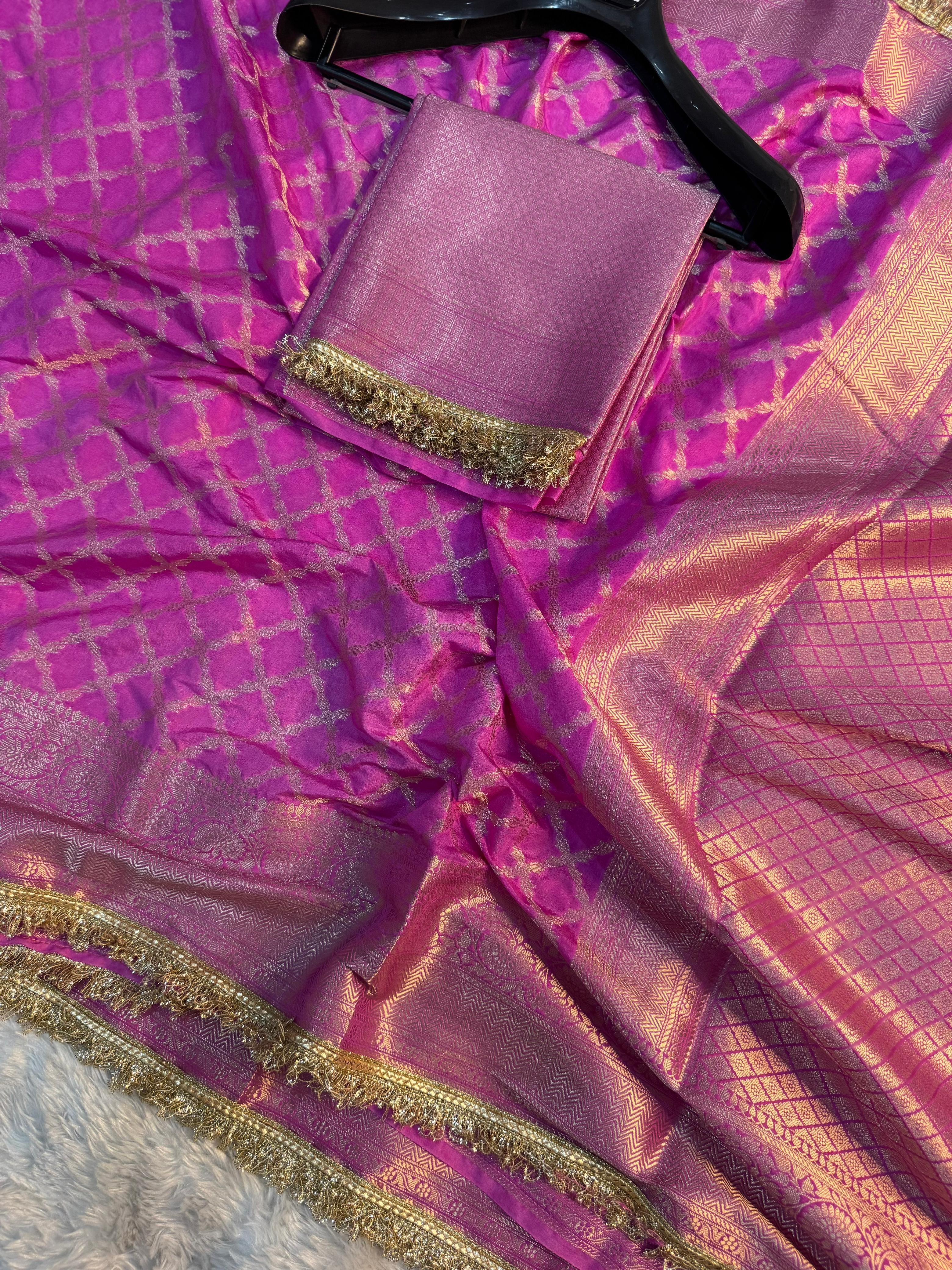 LUXURIOS BABY PINK GEORGETTE KATAN DESIGNER SAREE