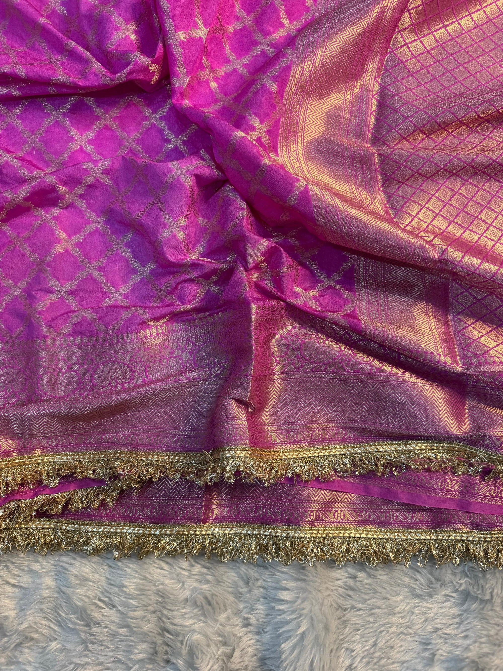 LUXURIOS BABY PINK GEORGETTE KATAN DESIGNER SAREE