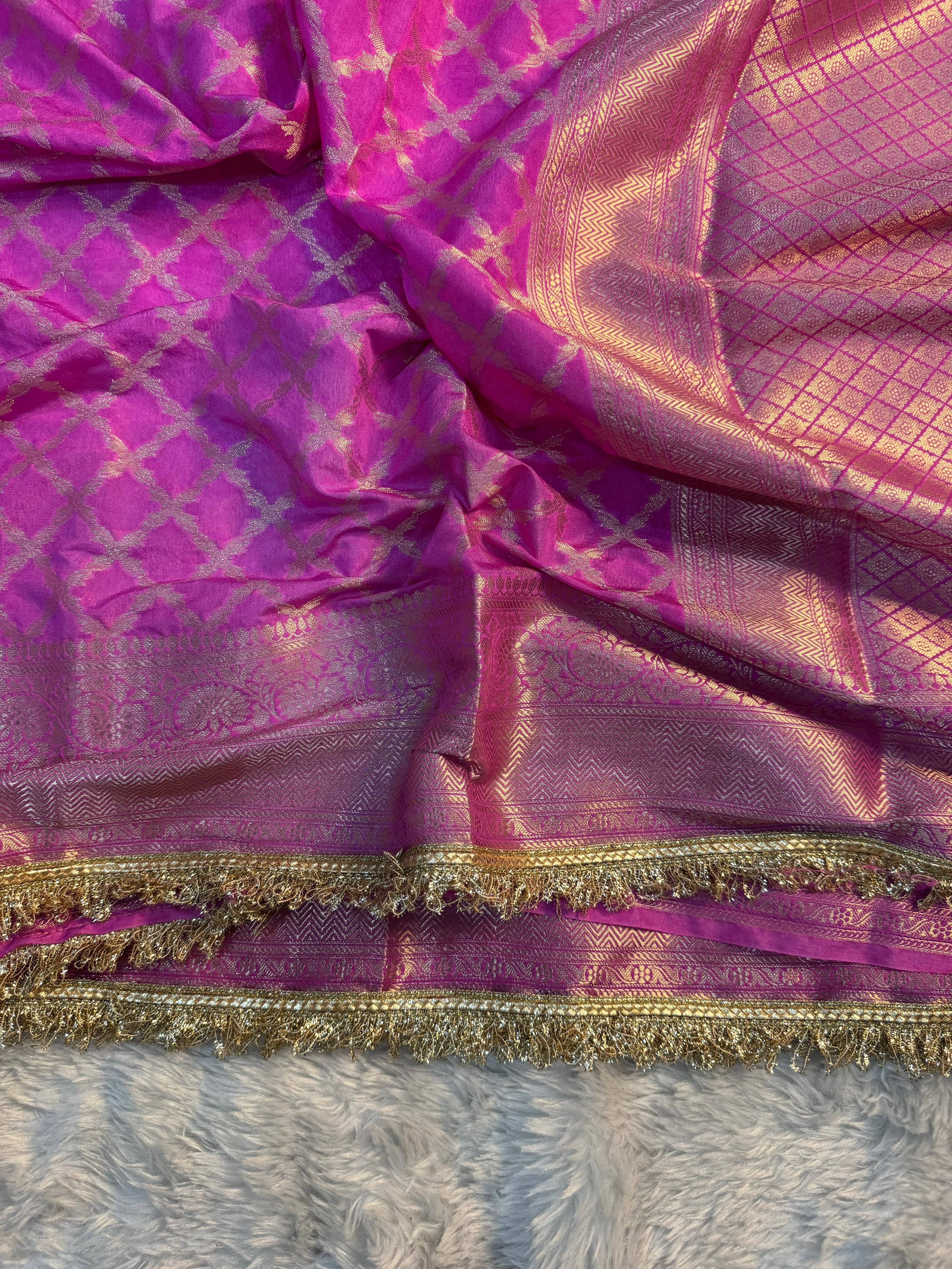 LUXURIOS BABY PINK GEORGETTE KATAN DESIGNER SAREE
