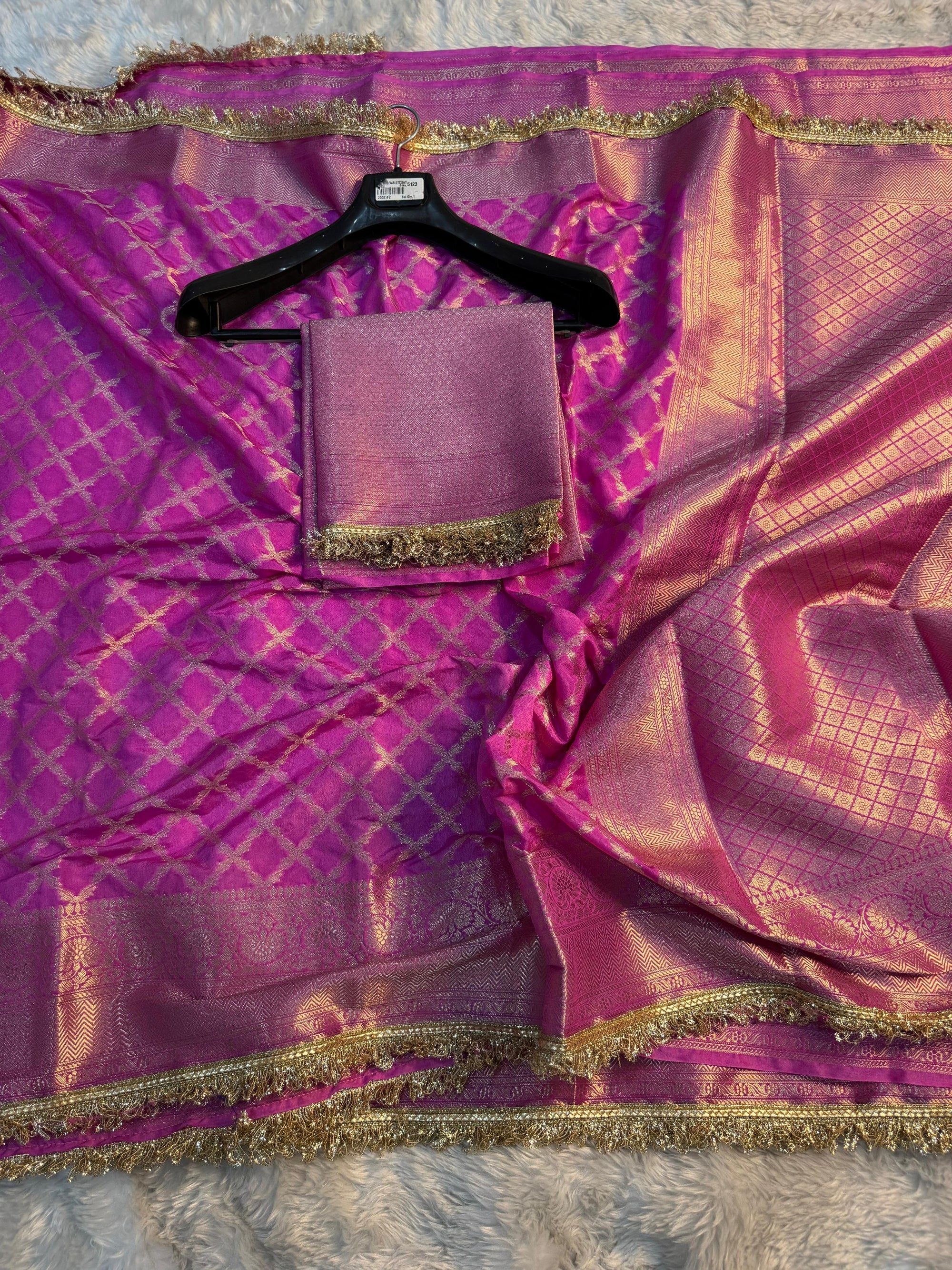 LUXURIOS BABY PINK GEORGETTE KATAN DESIGNER SAREE