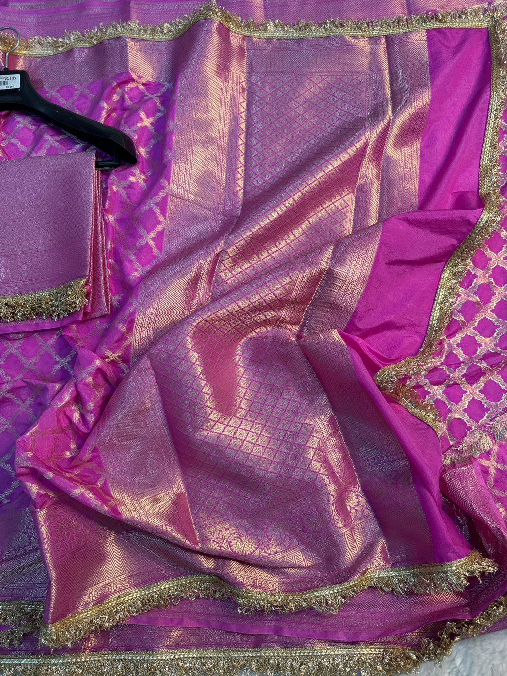 LUXURIOS BABY PINK GEORGETTE KATAN DESIGNER SAREE