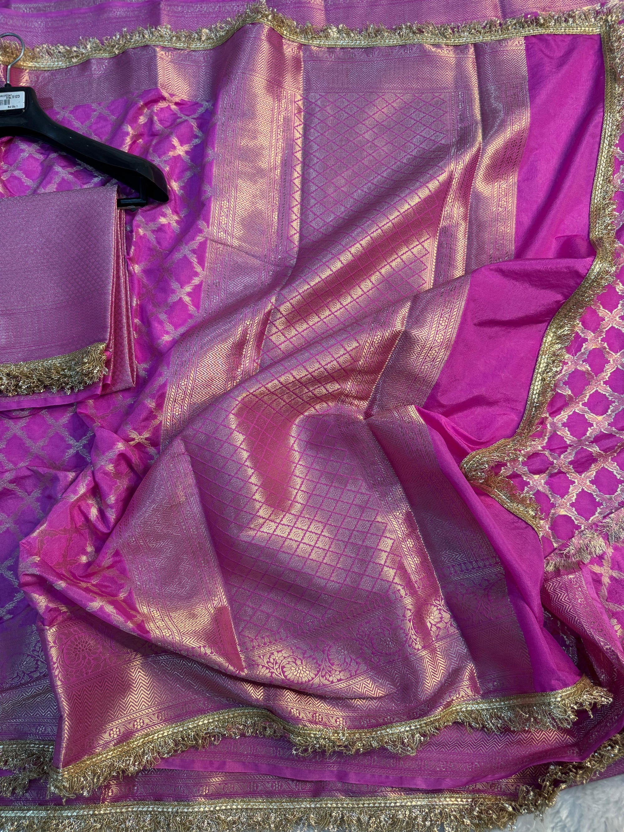 LUXURIOS BABY PINK GEORGETTE KATAN DESIGNER SAREE