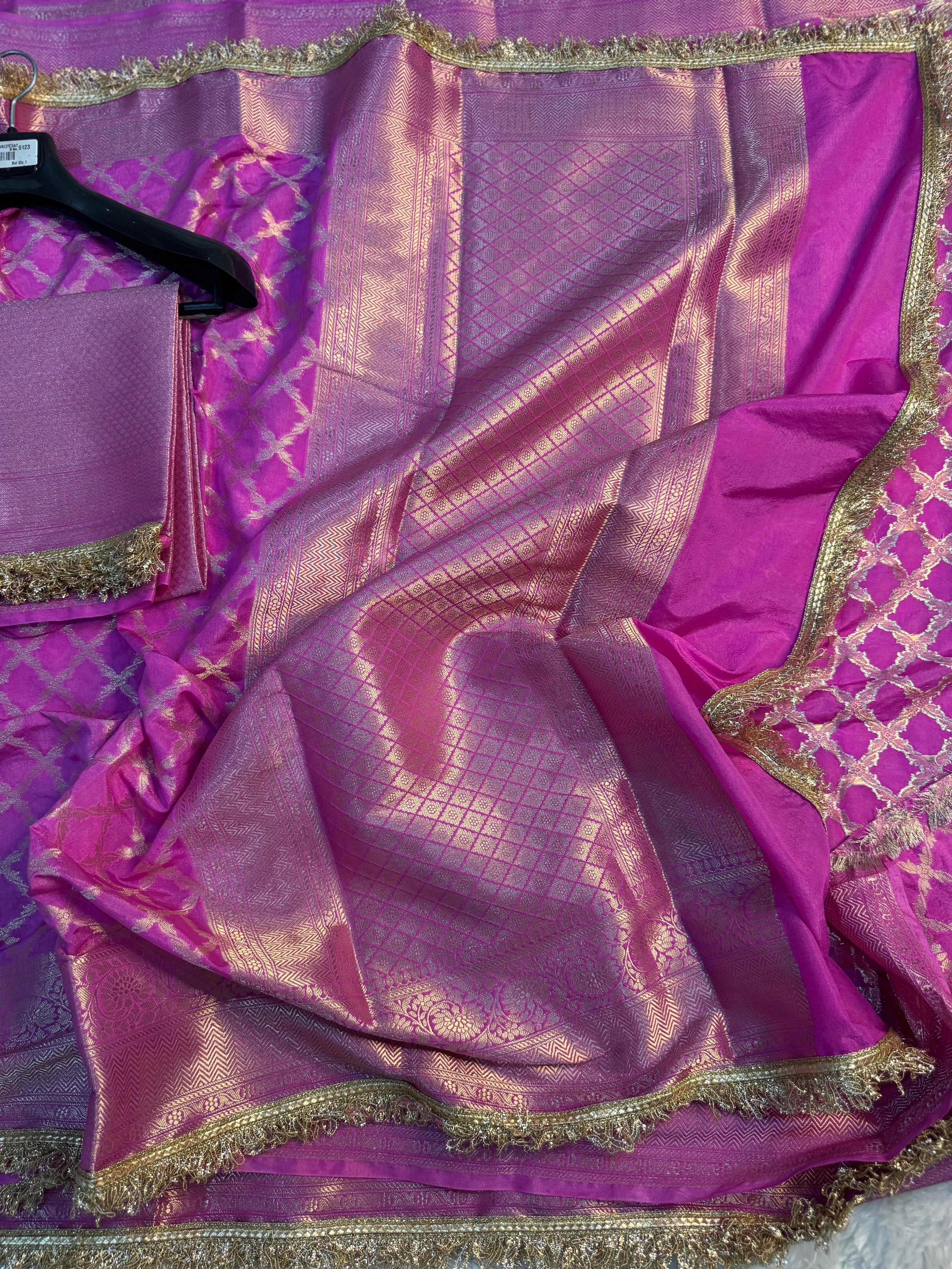 LUXURIOS BABY PINK GEORGETTE KATAN DESIGNER SAREE