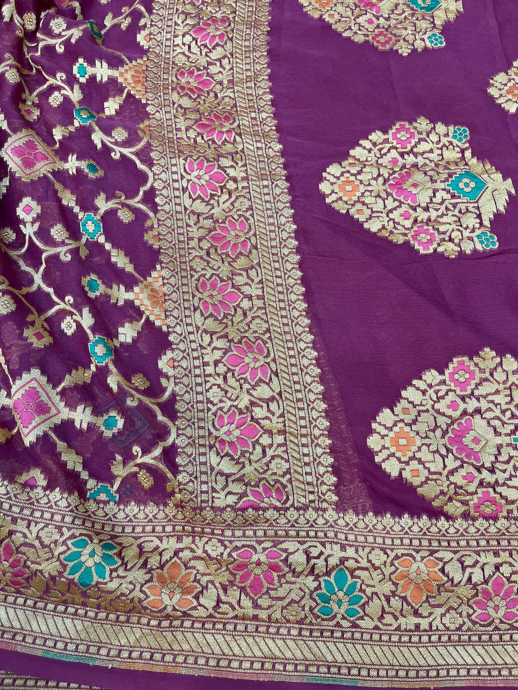 PURPLE PURE KHADDI GEORGETTE SILK SAREE WITH BEAUTIFUL HAND-BRASH