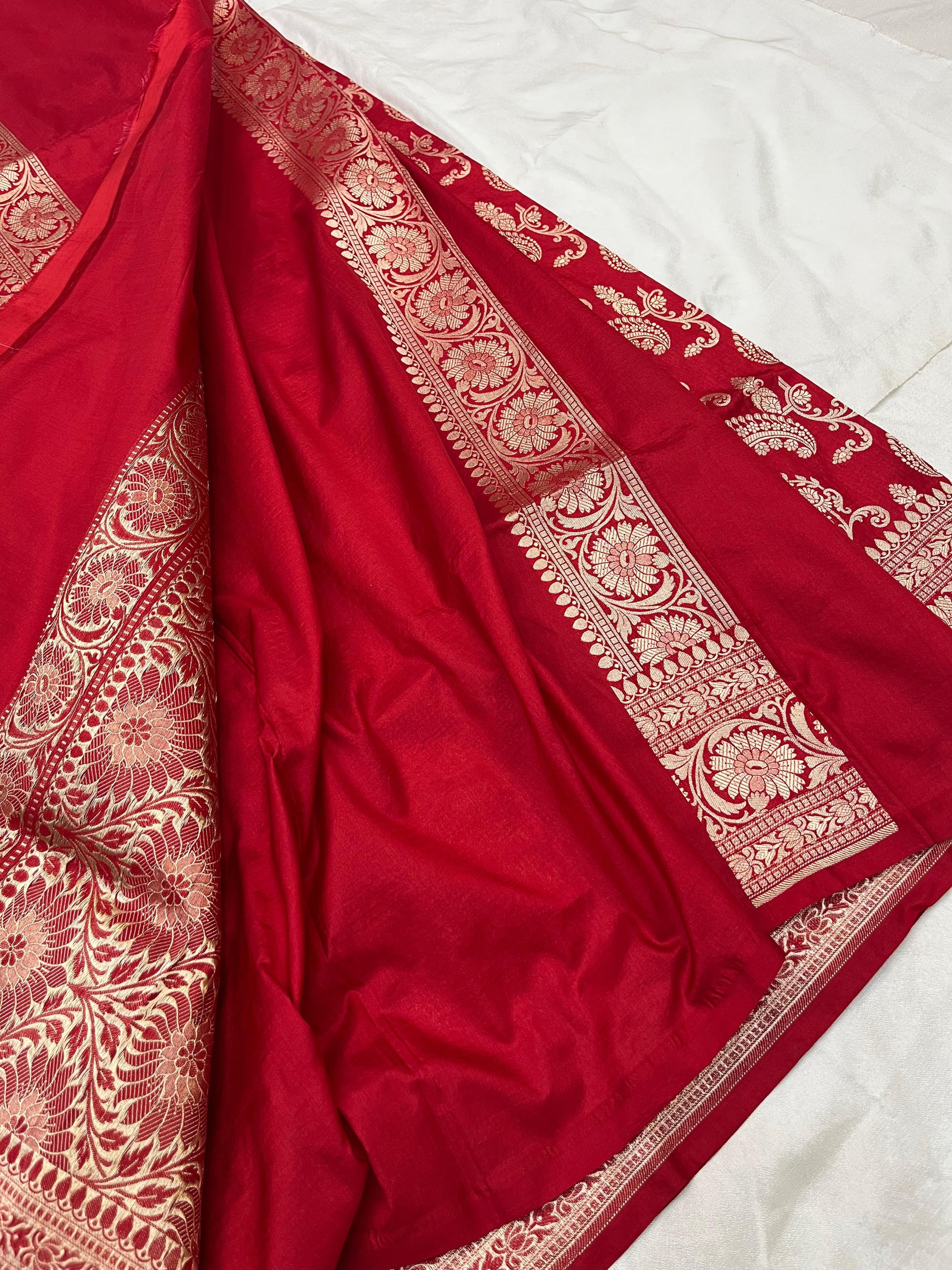 BRIDAL RED SHADE PURE KATAN SILK SAREE