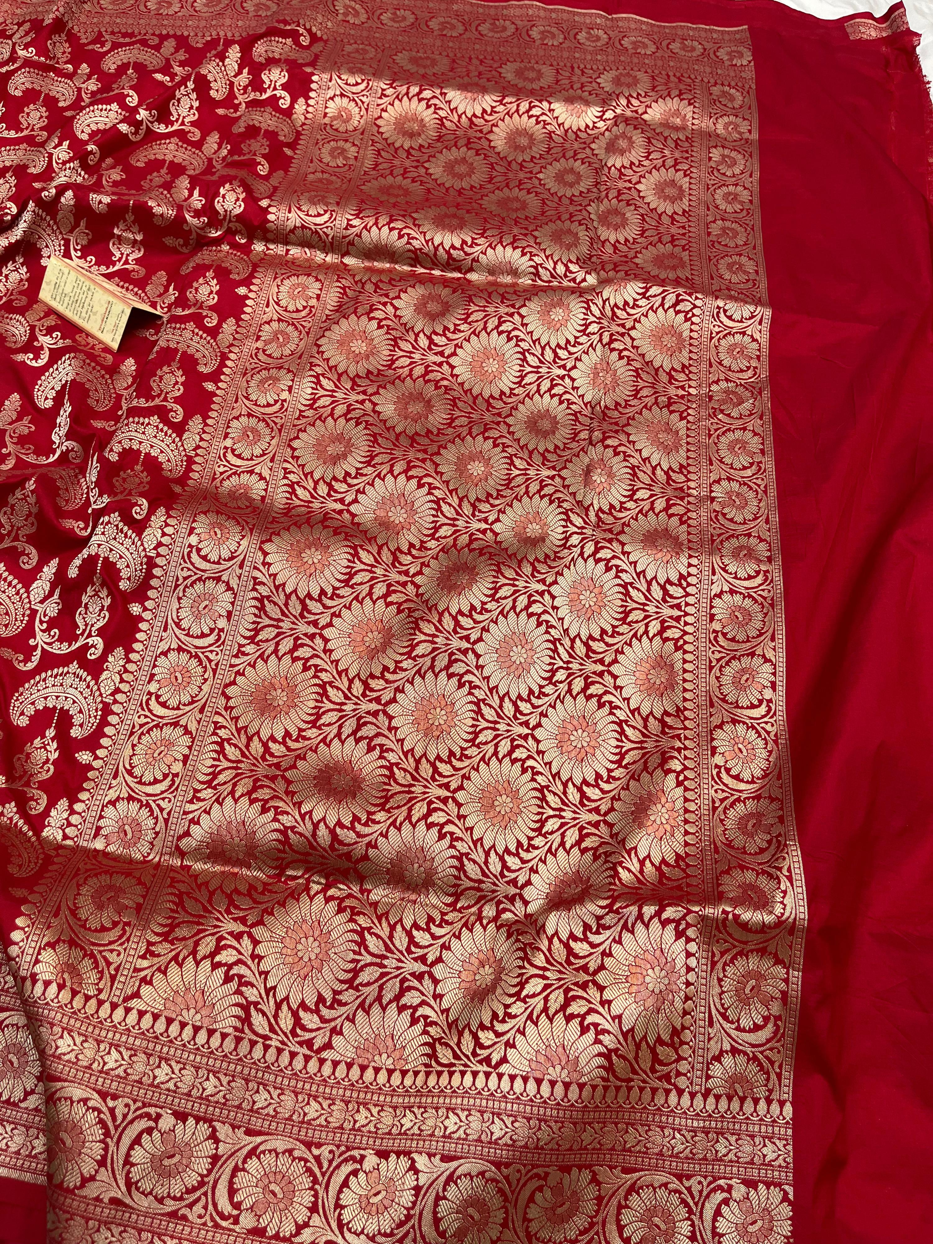 BRIDAL RED SHADE PURE KATAN SILK SAREE
