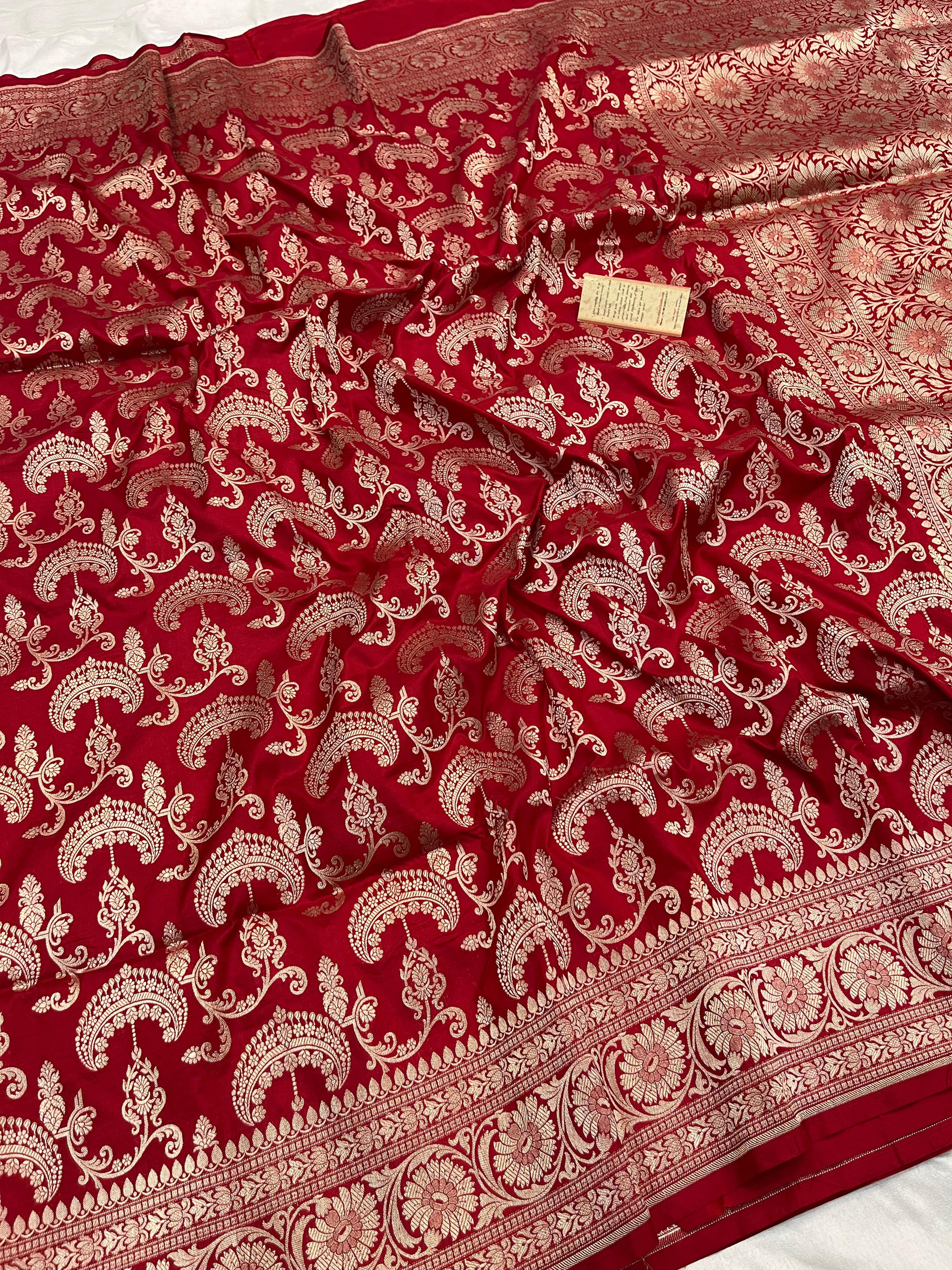 BRIDAL RED SHADE PURE KATAN SILK SAREE