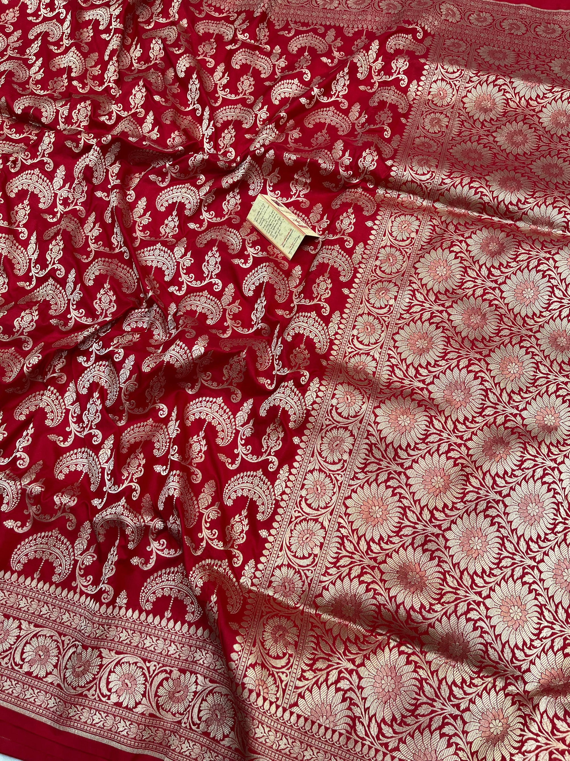 BRIDAL RED SHADE PURE KATAN SILK SAREE