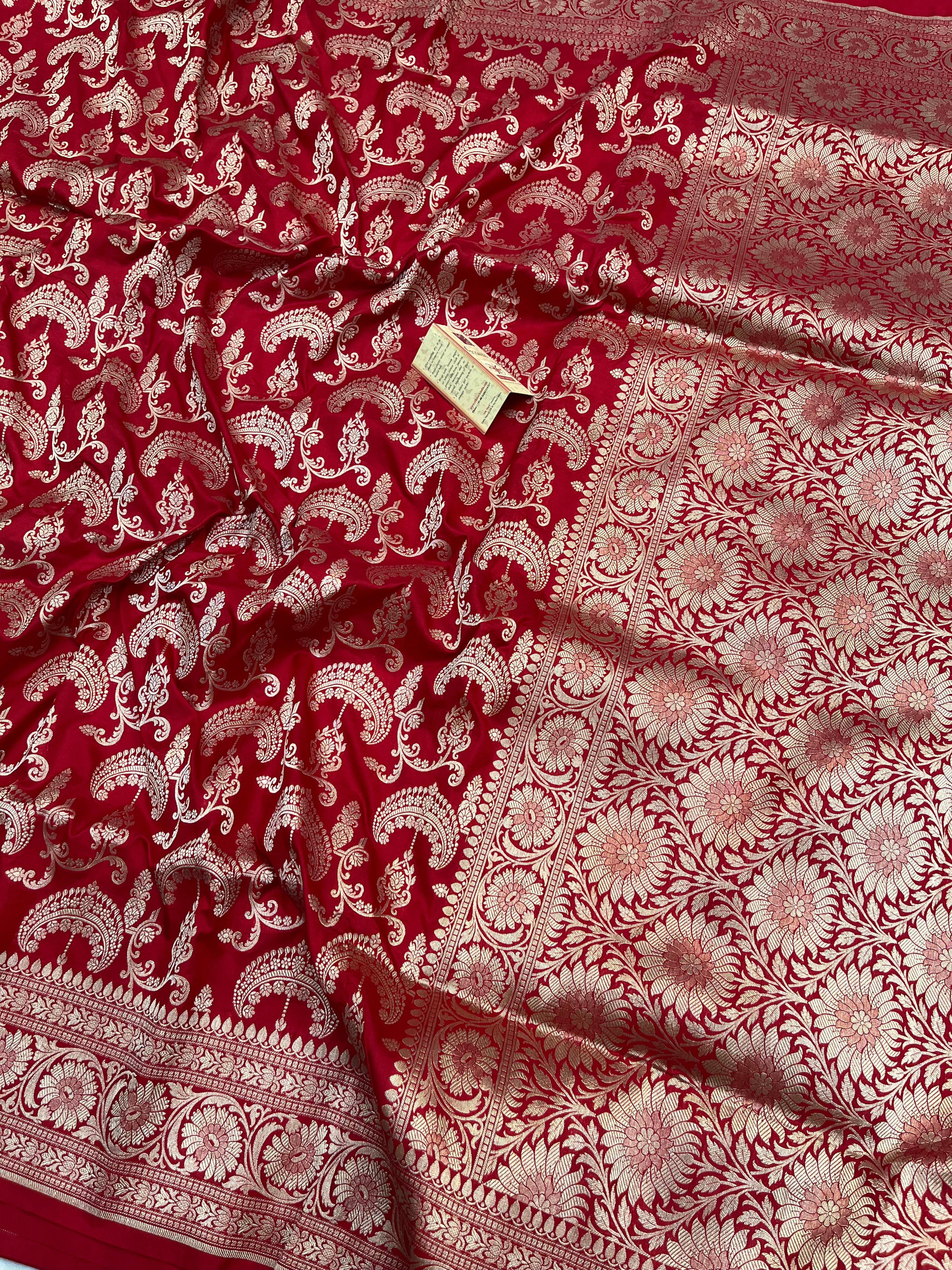 BRIDAL RED SHADE PURE KATAN SILK SAREE