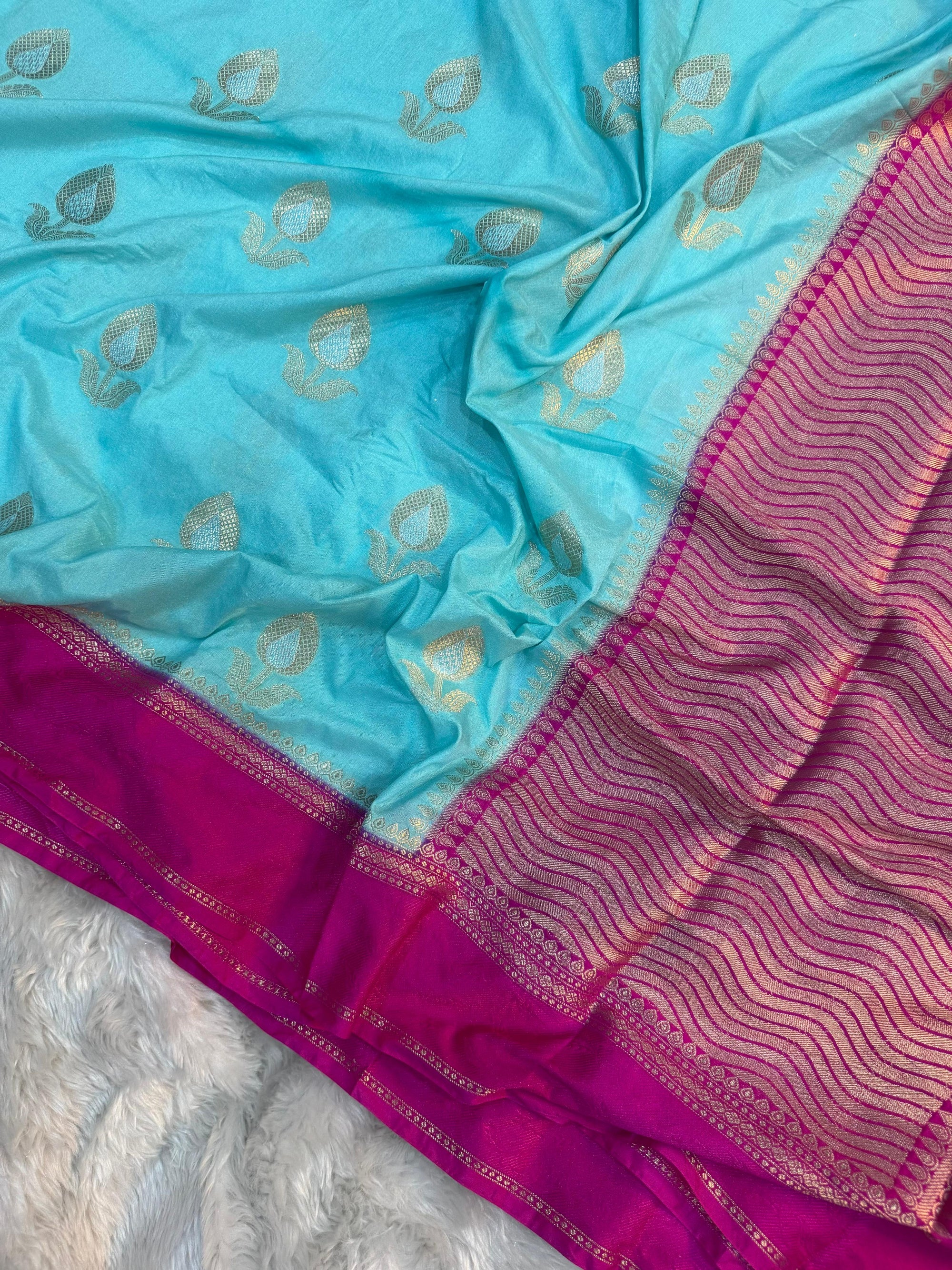 PREMIUM POWDER BLUE CHINIYA SILK SAREE