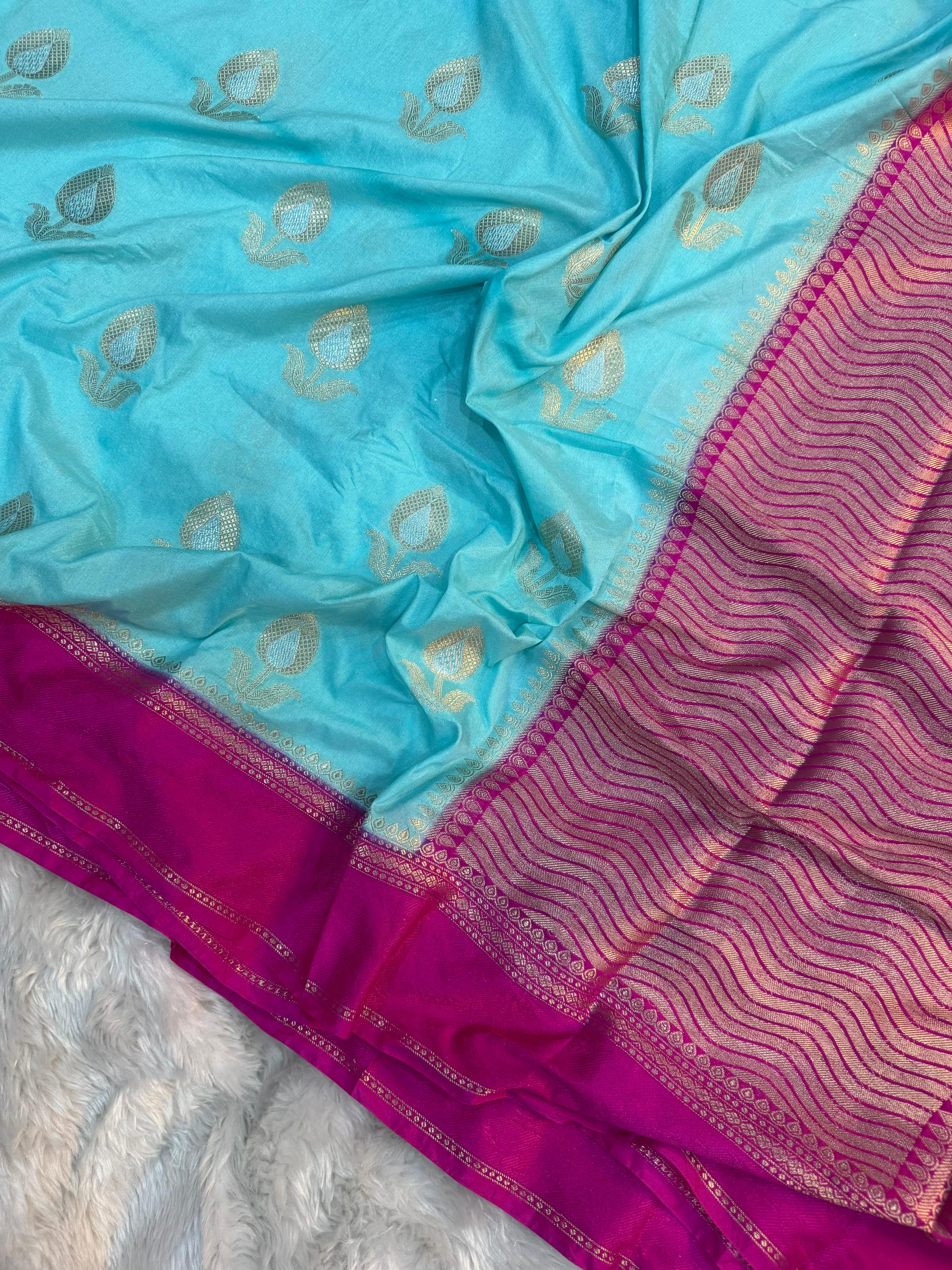 PREMIUM POWDER BLUE CHINIYA SILK SAREE