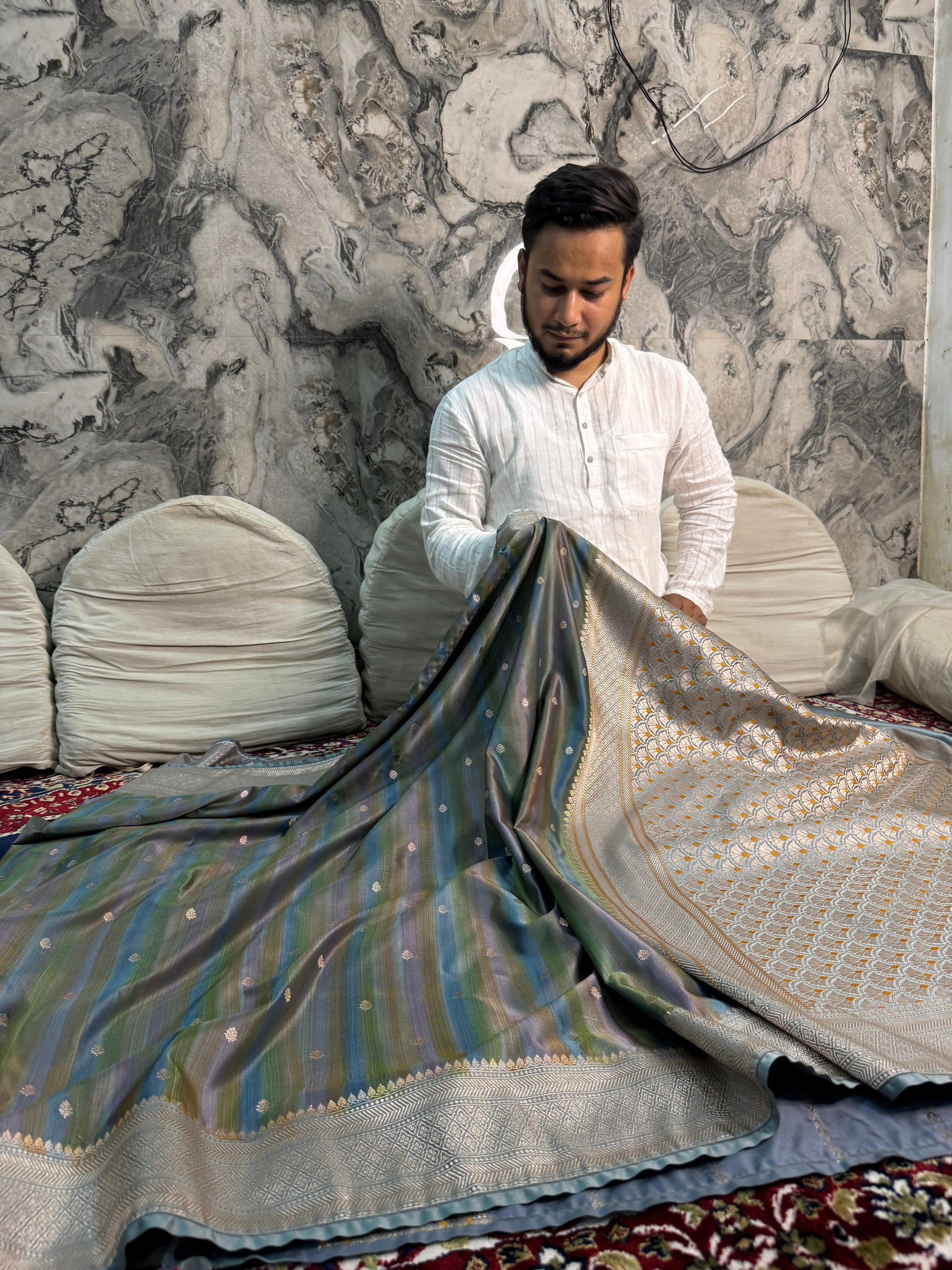 BEAUTIFUL HAND-BRASH MASHRU KATAN SILK SAREE