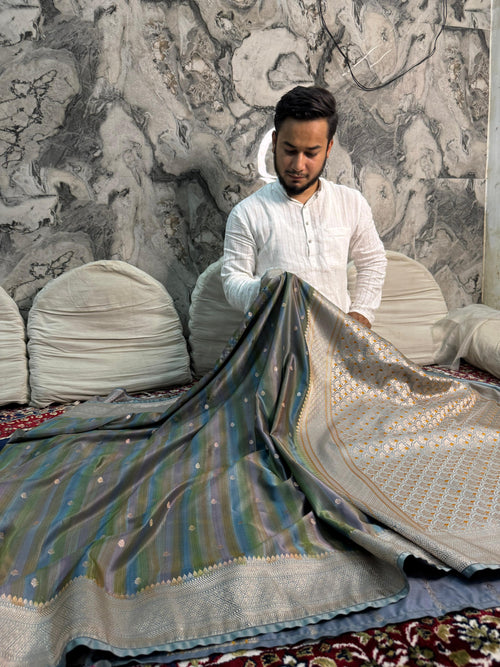 BEAUTIFUL HAND-BRASH MASHRU KATAN SILK SAREE