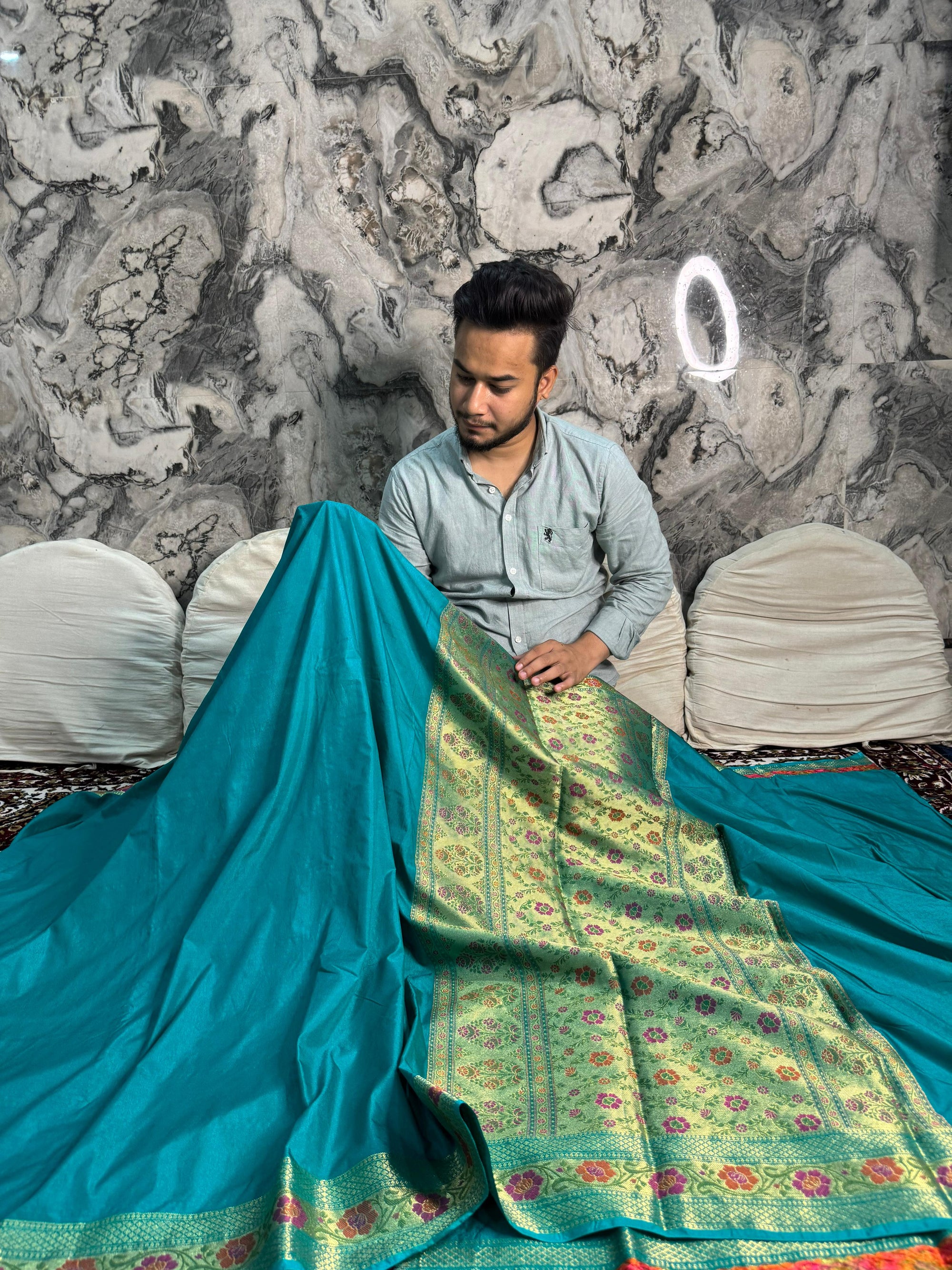 POWDER BLUE TRADITIONAL MYSORE SILK TILFI SAREE