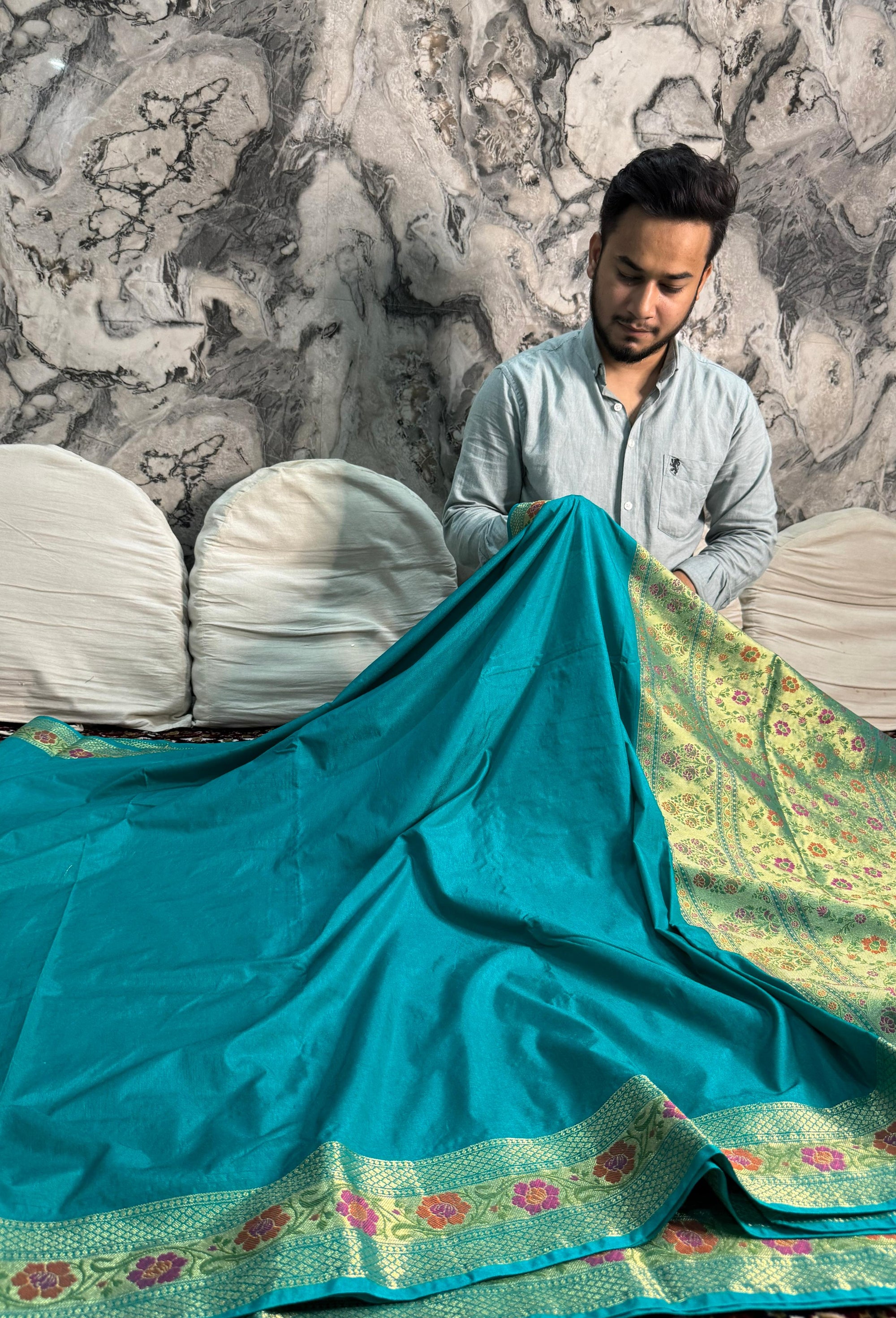 POWDER BLUE TRADITIONAL MYSORE SILK TILFI SAREE