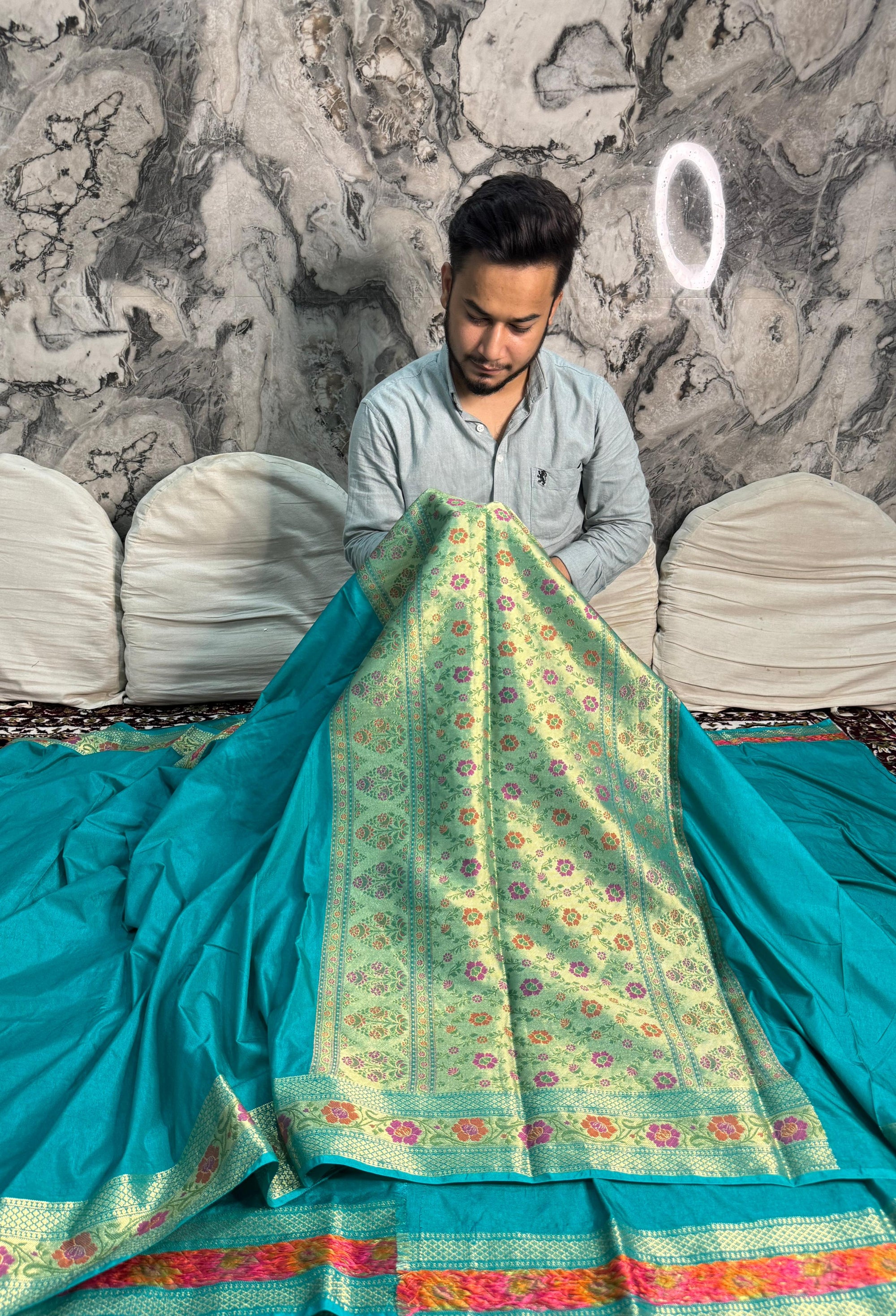 POWDER BLUE TRADITIONAL MYSORE SILK TILFI SAREE