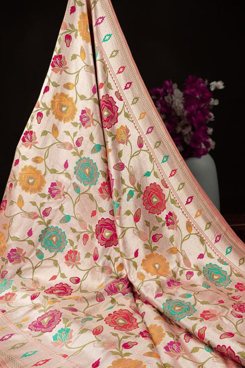 BABY PINK PURE DESI TUSSAR SILK SAREE