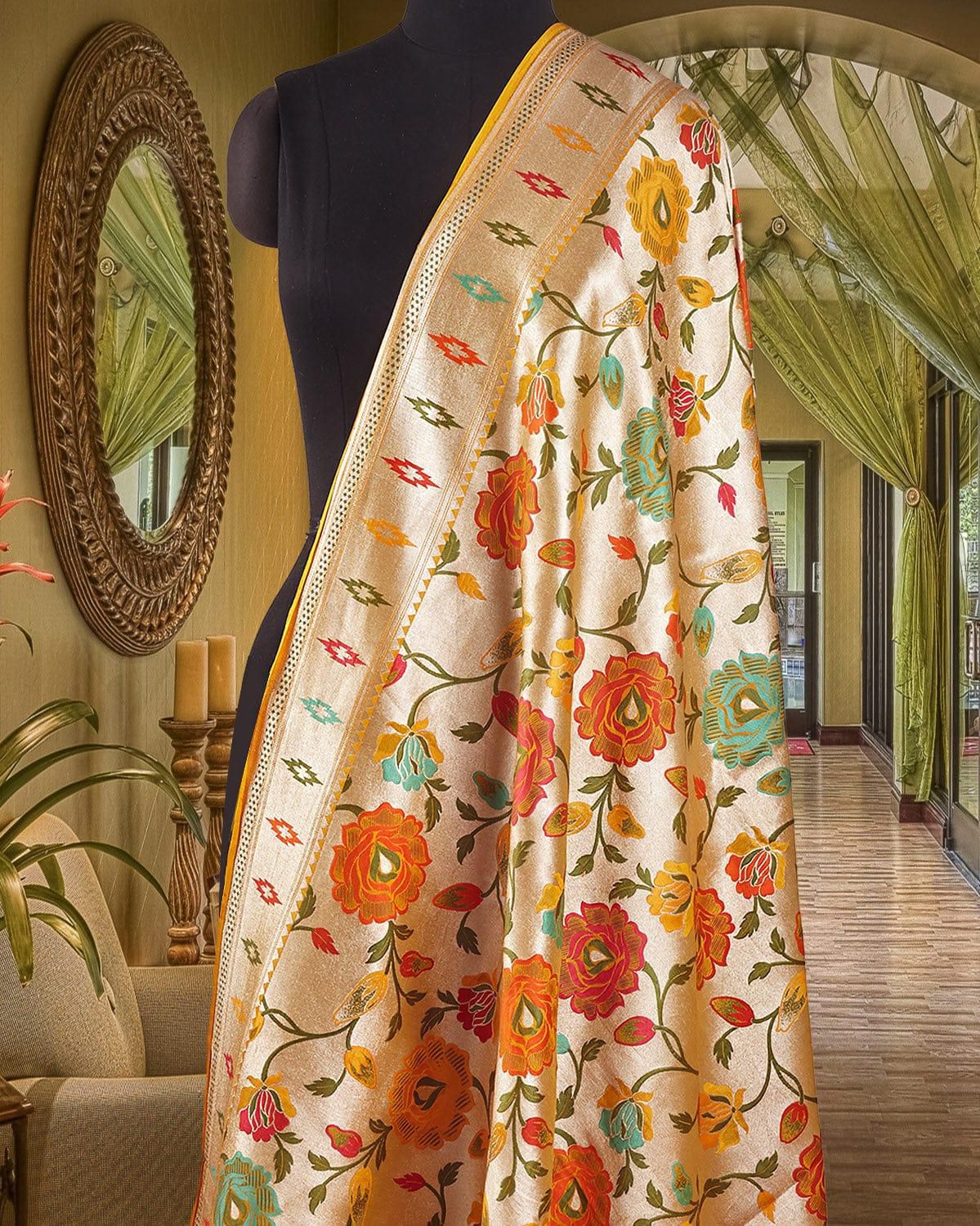 MUSTARD PURE DESI TUSSAR SILK SAREE