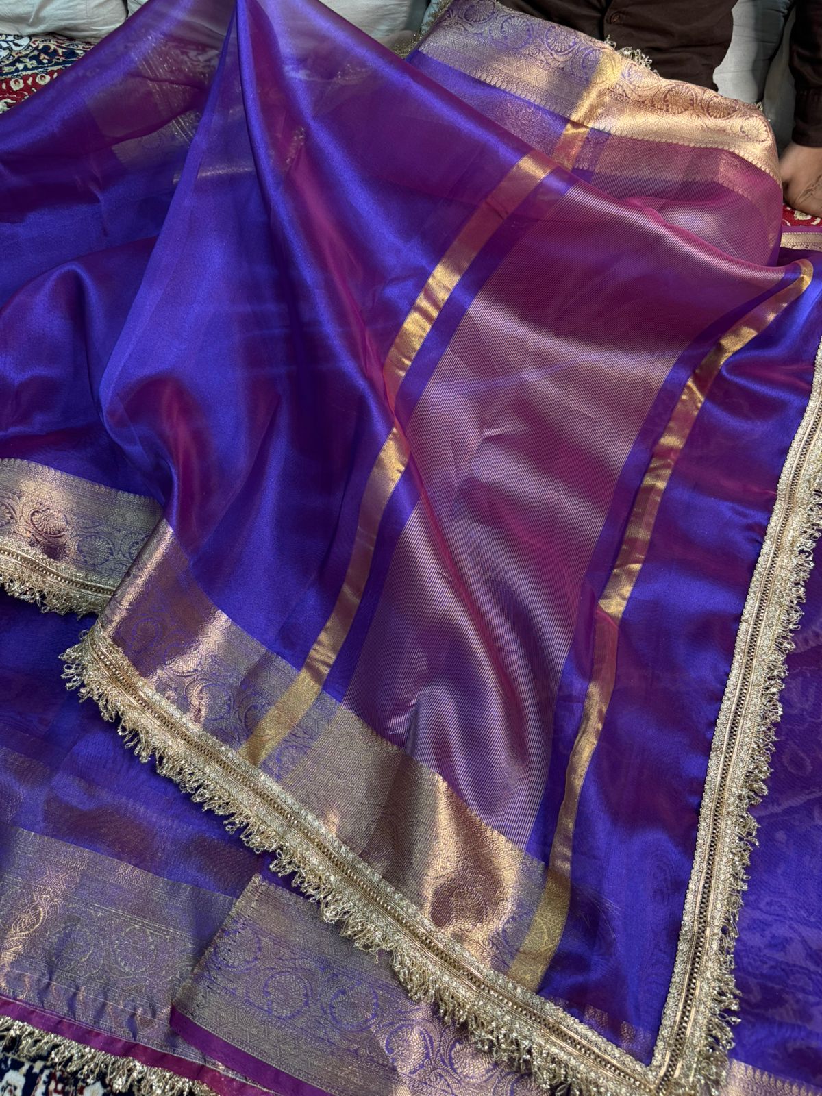 PINKISH BLUE SOFT TISSUE SILK SAREE WITH LACE ATTACHED