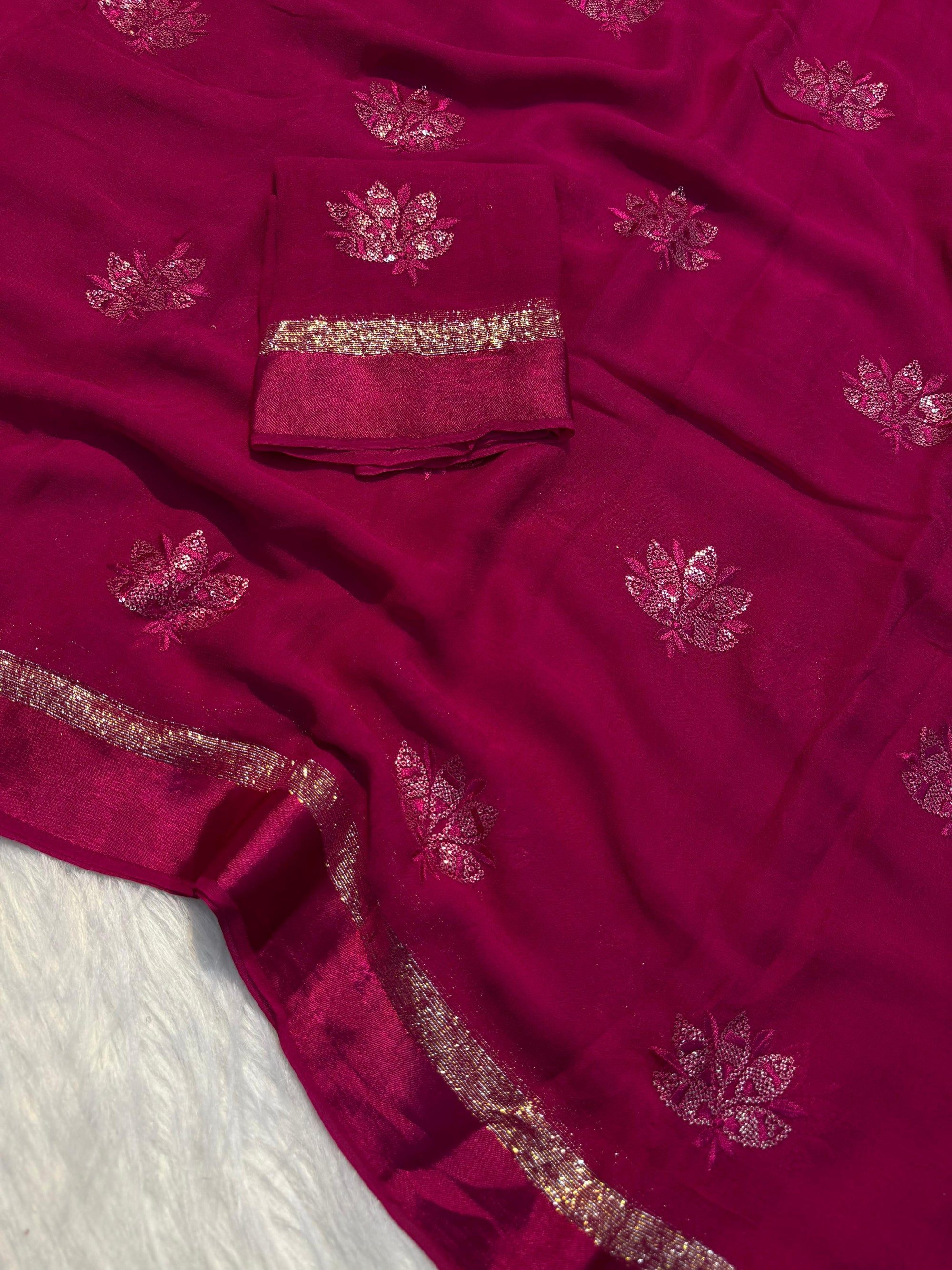 RANI SHADE PURE VISCOE SILK SAREE WITH HAND WORK BOOTA